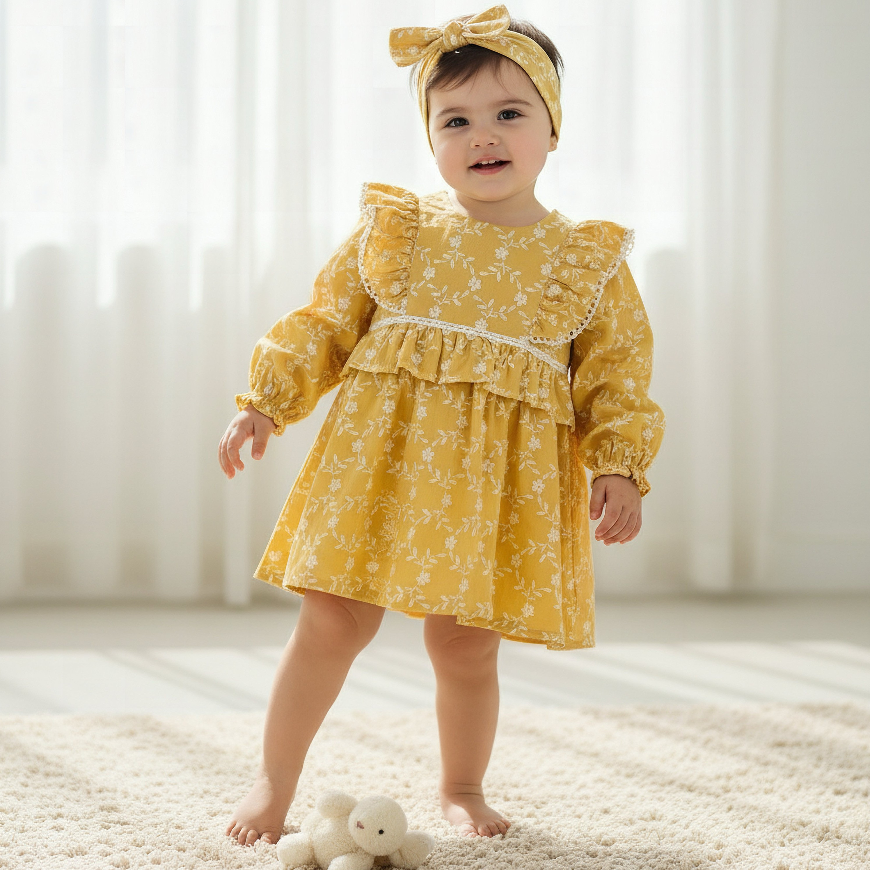 Giggles Round Neck Long Sleeve Dress with Hairband-baby-girls-clothing-dressesandjumpsuits-image-1