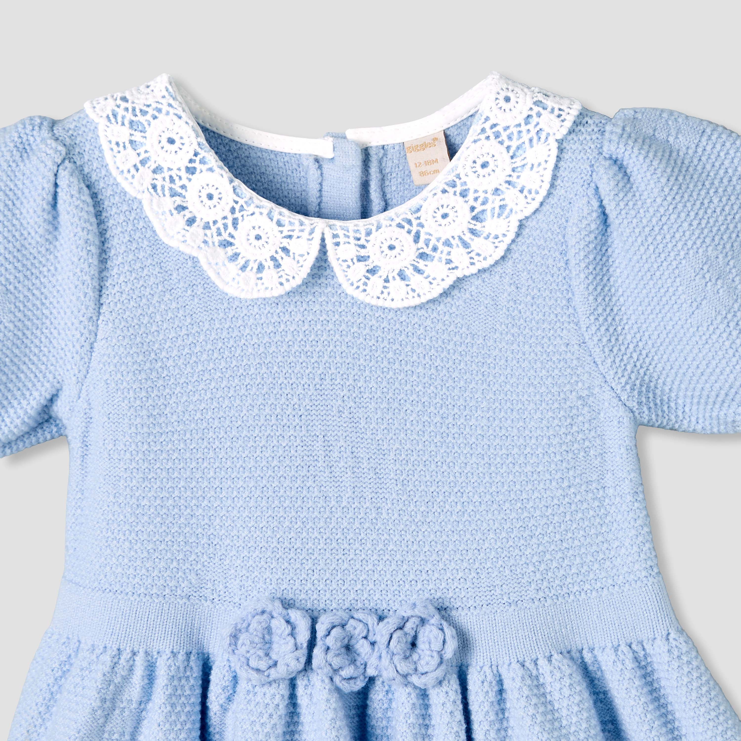 Giggles Peter Pan Collar Short Sleeve A-line Dress with Floral Applique-baby-girls-clothing-dressesandjumpsuits-image-4