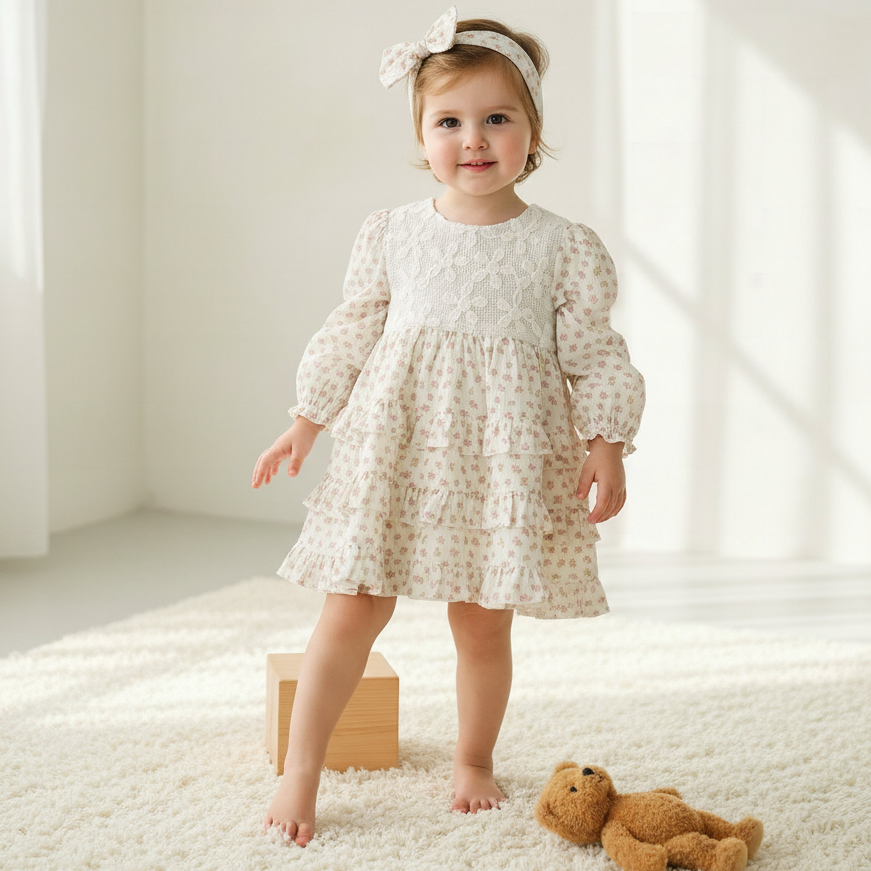 Giggles Round Neck Long Sleeve Dress with Hairband-baby-girls-clothing-dressesandjumpsuits-image-1