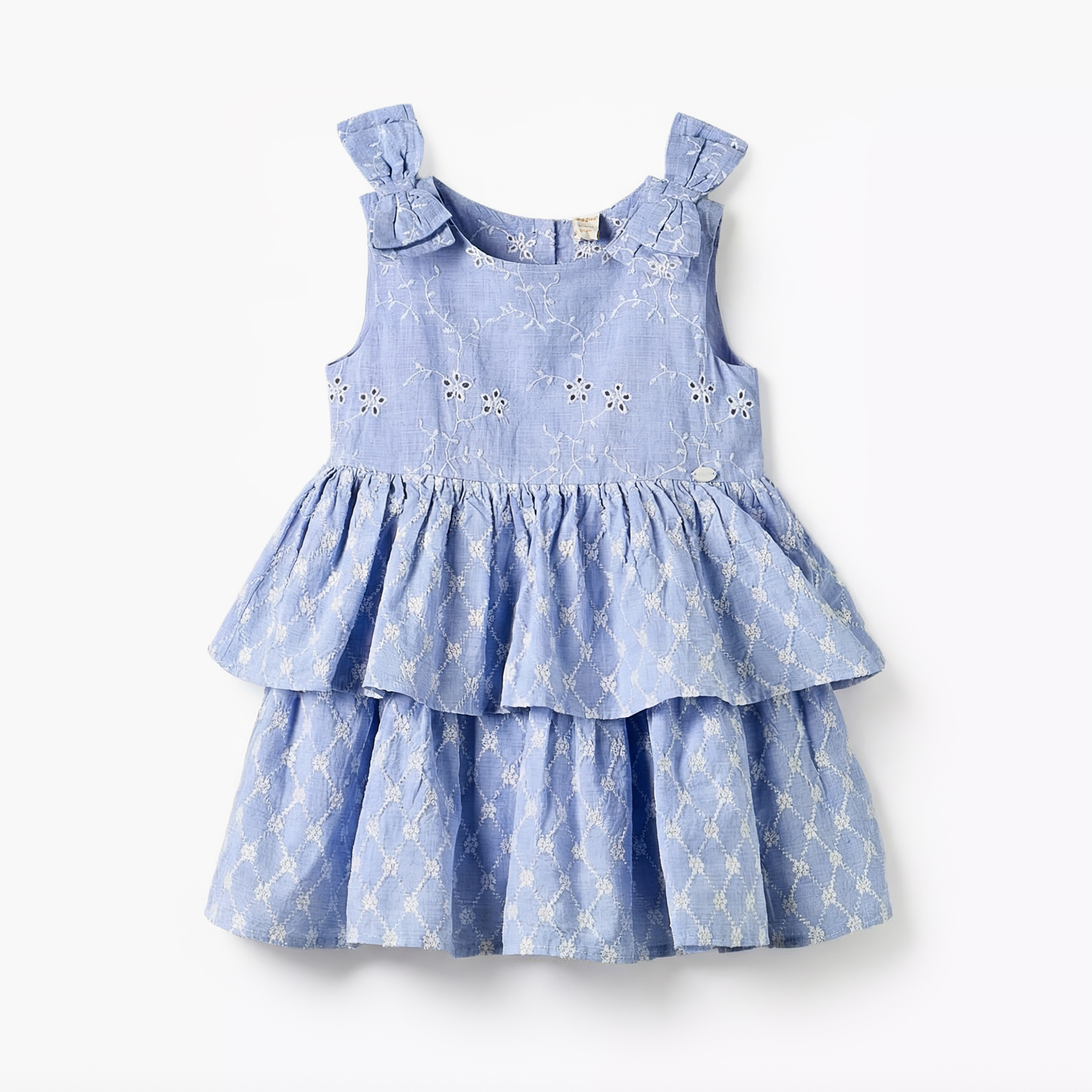 Giggles Round Neck Sleeveless Tiered Dress with Embroidered Detail-baby-girls-clothing-dressesandjumpsuits-image-2