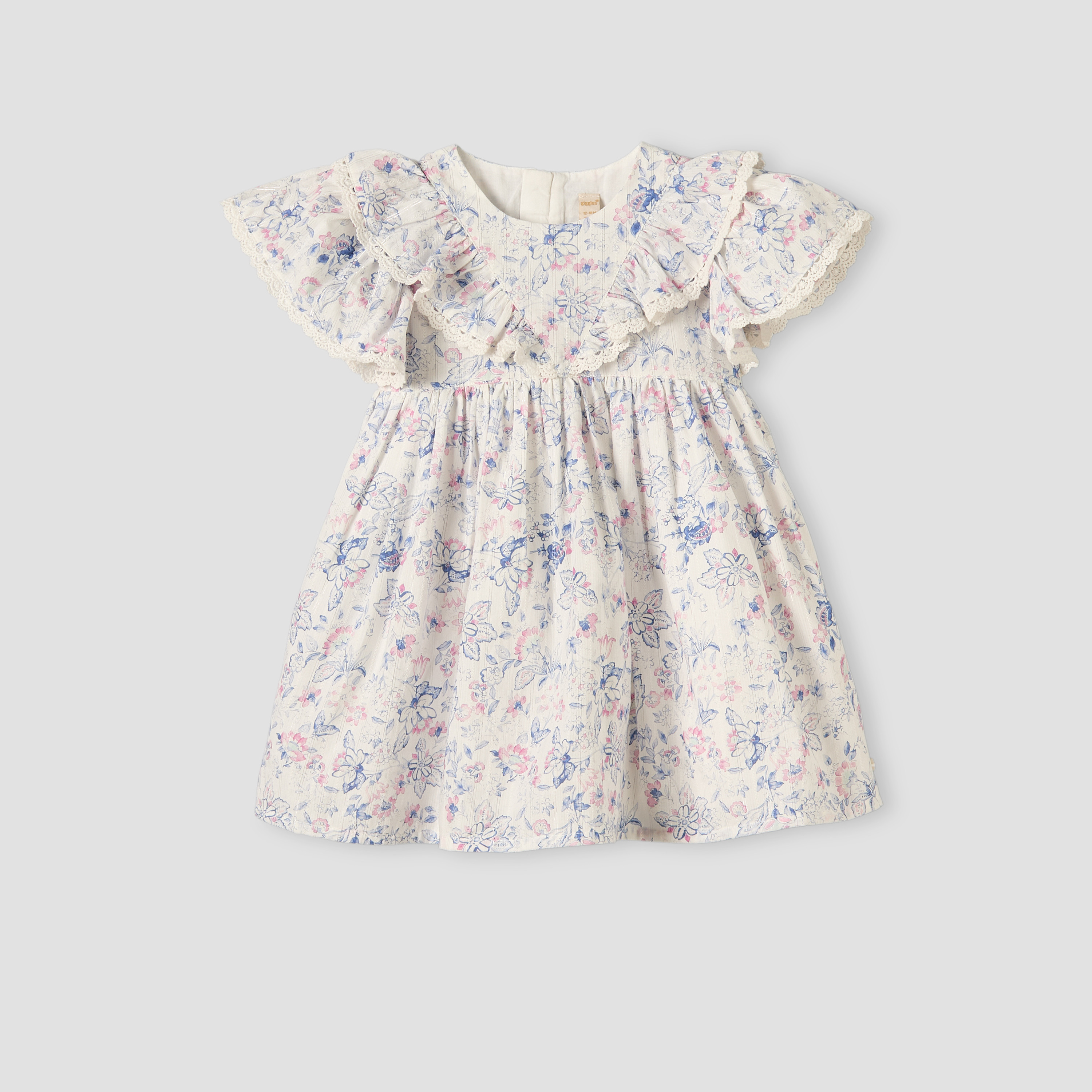 Giggles Round Neck Short Sleeves Knee-Length Dress with Floral Print-baby-girls-clothing-dressesandjumpsuits-image-2