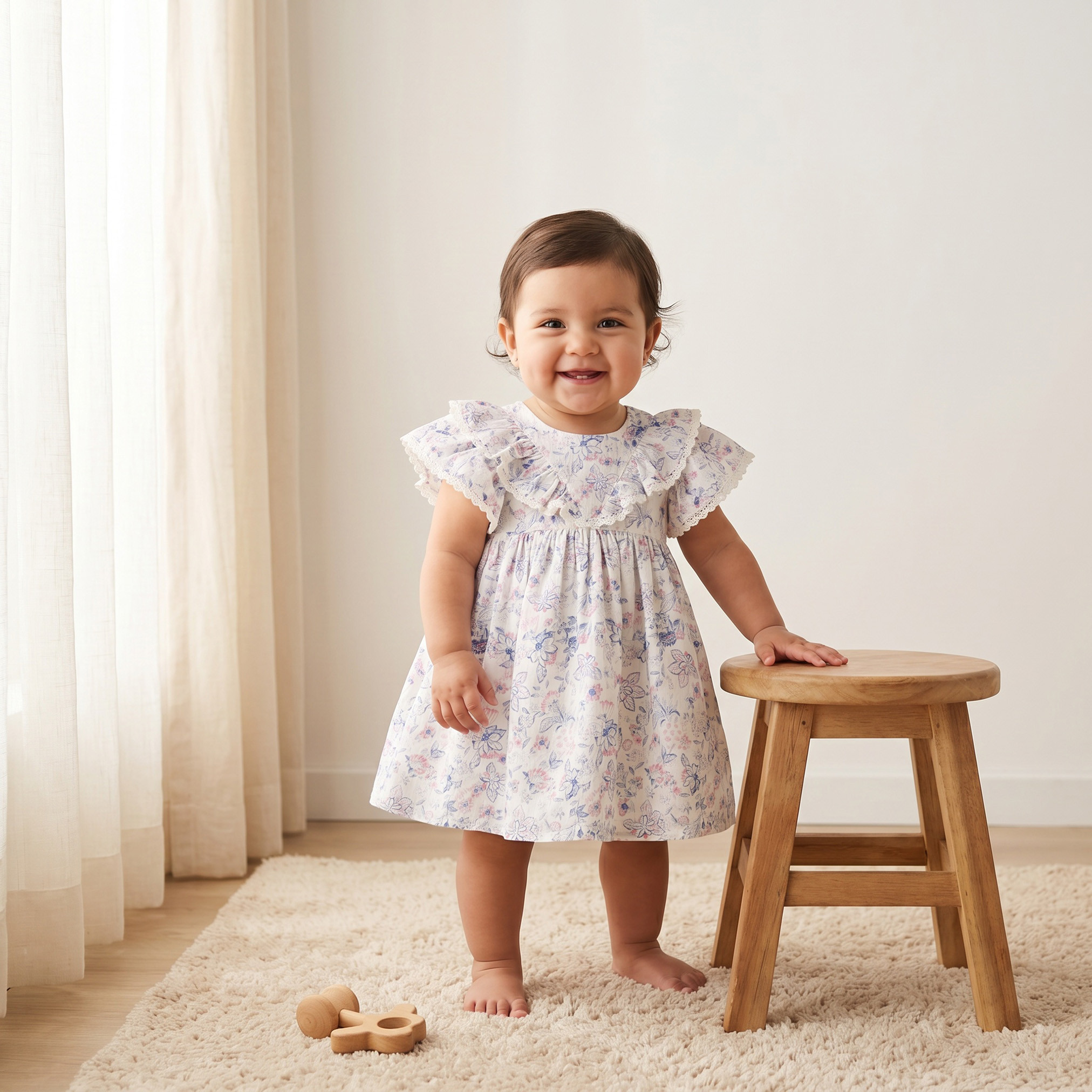 Giggles Round Neck Short Sleeves Knee-Length Dress with Floral Print-baby-girls-clothing-dressesandjumpsuits-image-1