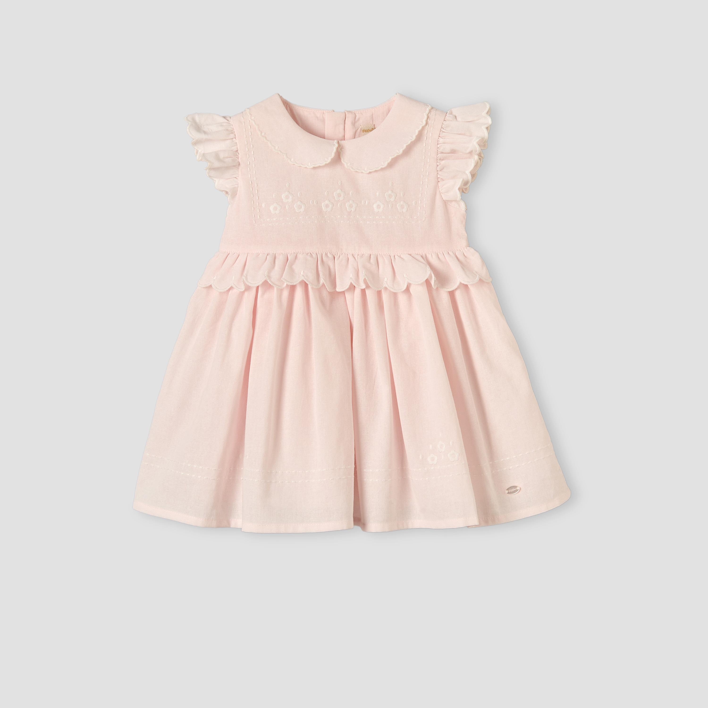 Giggles Peter Pan Collar Sleeveless Knee-Length Dress with Floral Embroidery-baby-girls-clothing-dressesandjumpsuits-image-1