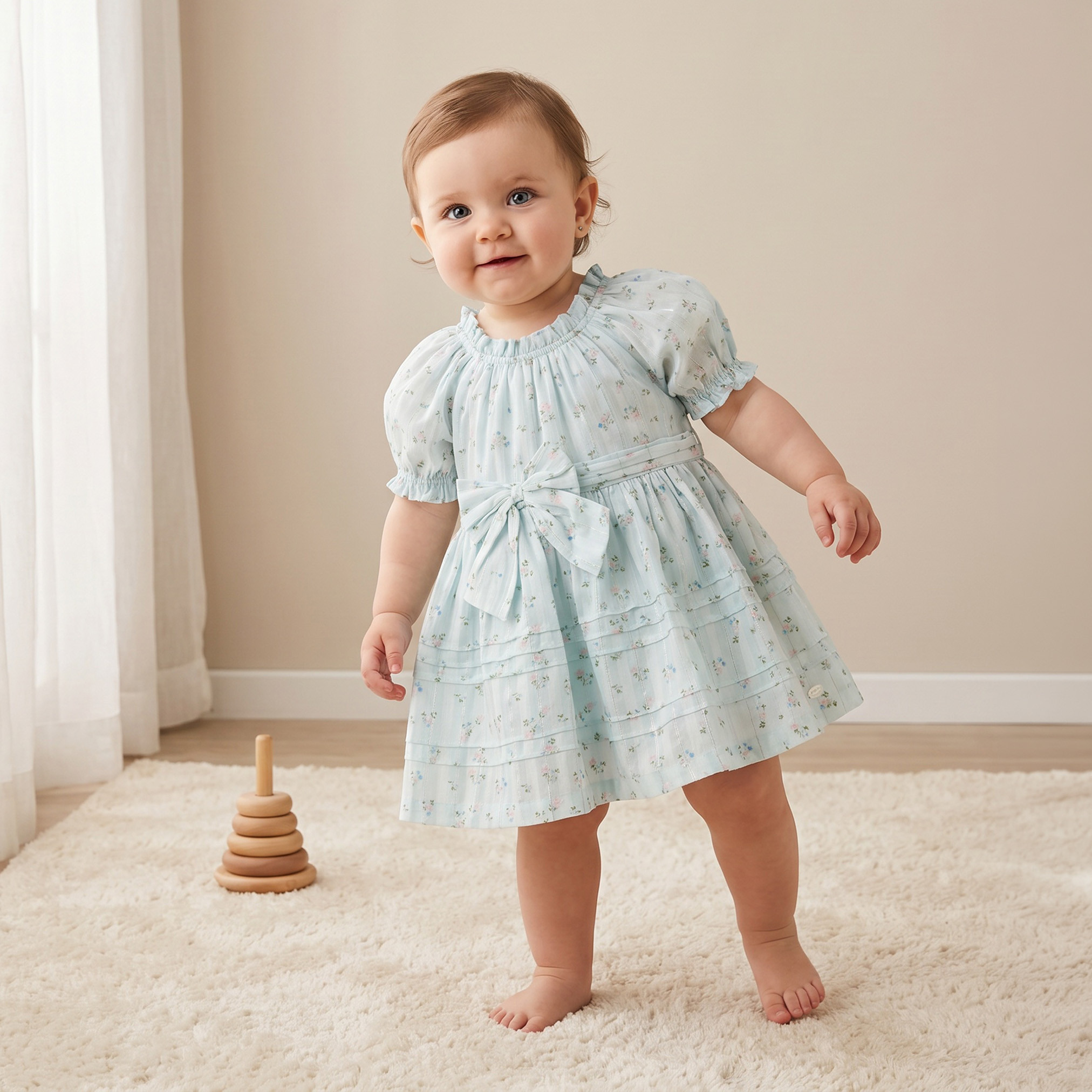 Giggles Round Neck Short Sleeve Knee-Length Dress with Floral Print-baby-girls-clothing-dressesandjumpsuits-image-1