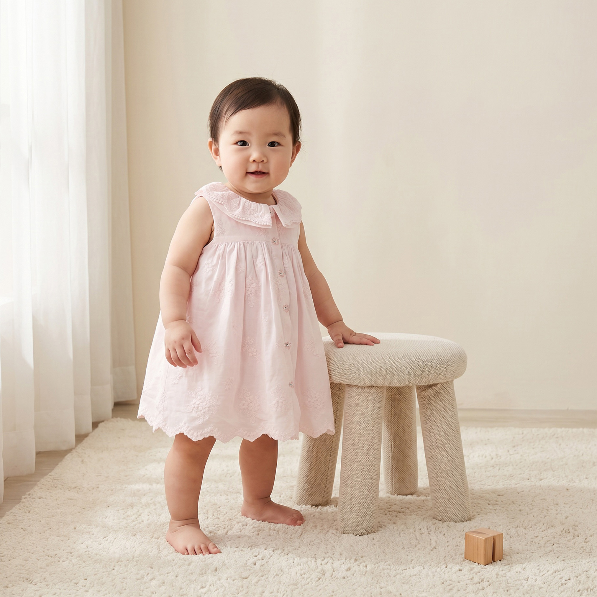 Giggles Collared Sleeveless Knee-Length A-line Dress with Embroidery-baby-girls-clothing-dressesandjumpsuits-image-1