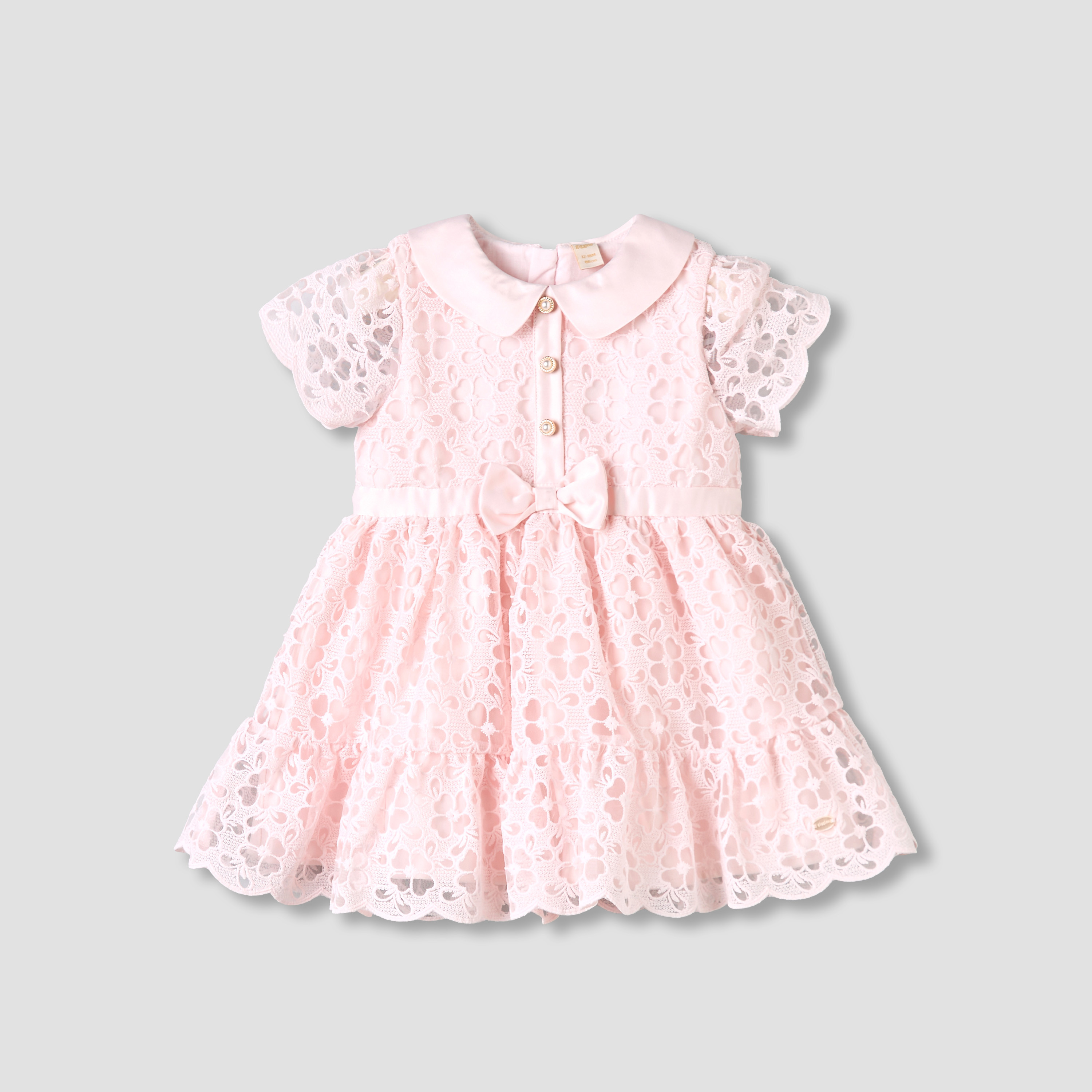 Giggles Peter Pan Collar Short Sleeves A-line Dress with Lace and Bow Design-baby-girls-clothing-dressesandjumpsuits-image-2