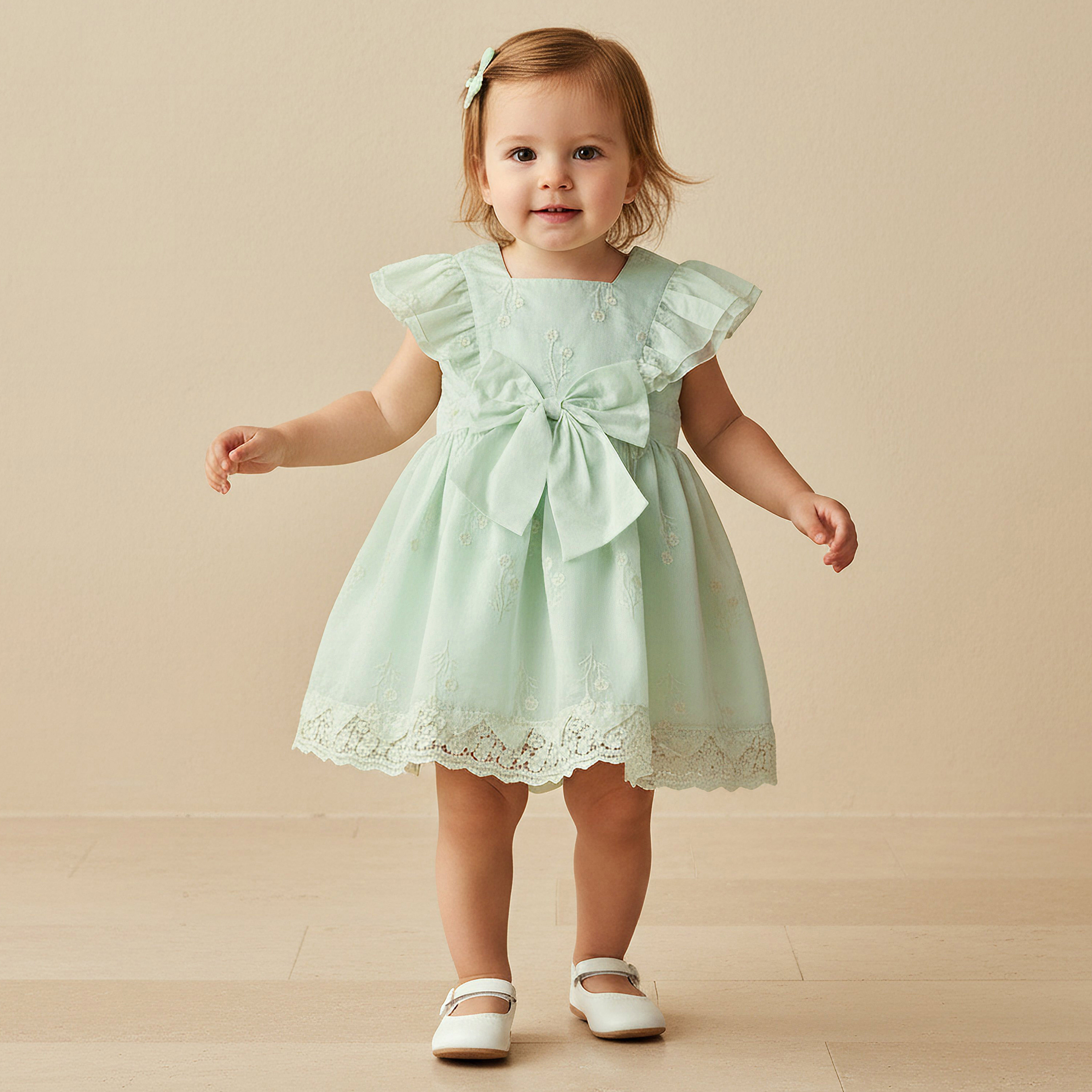 Giggles Square Neck Short Sleeve Skater Dress with Bloomers and Floral Embroidery-baby-girls-clothing-dressesandjumpsuits-image-1