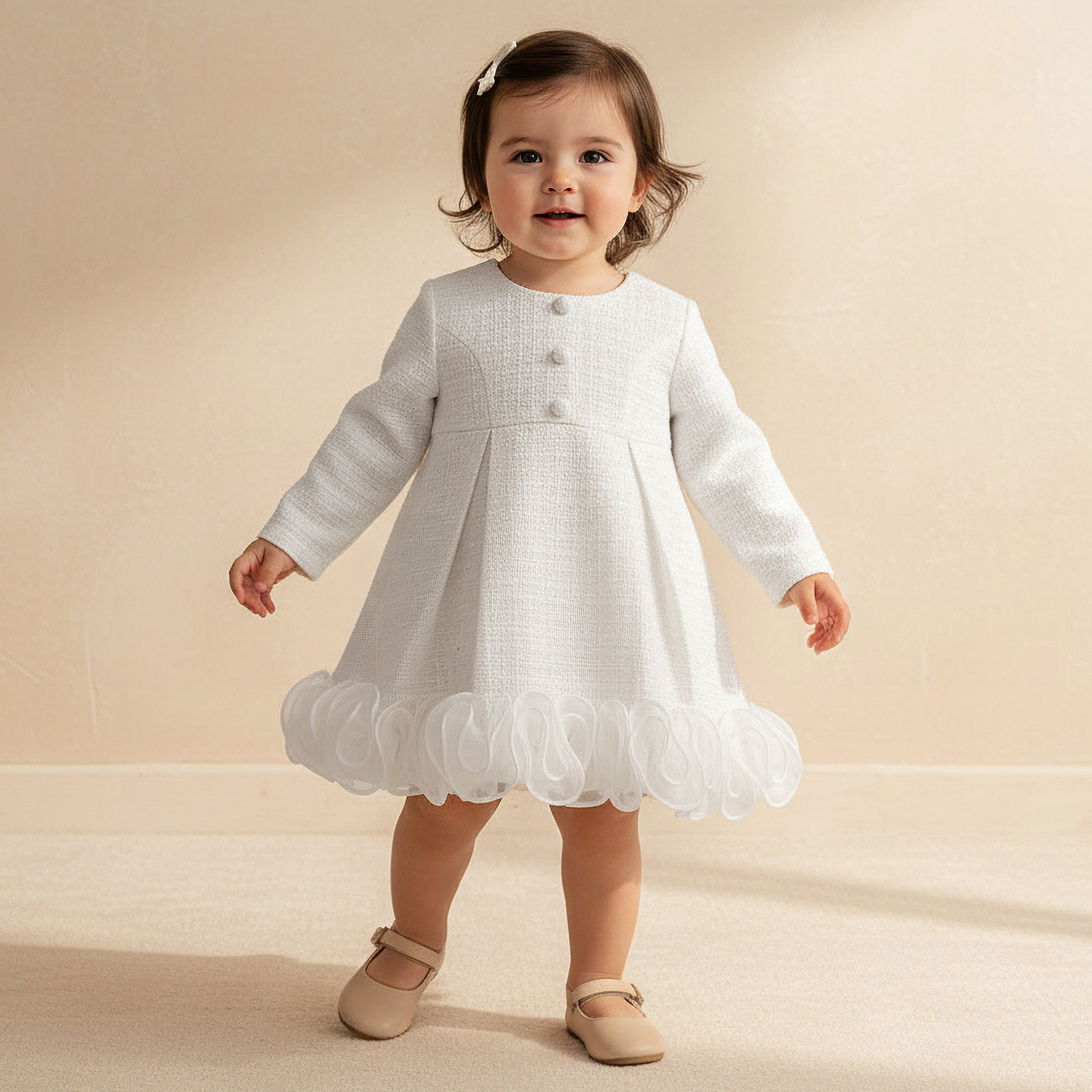 Giggles Round Neck Long Sleeves Dress with Ruffle Detail-baby-girls-clothing-dressesandjumpsuits-image-1