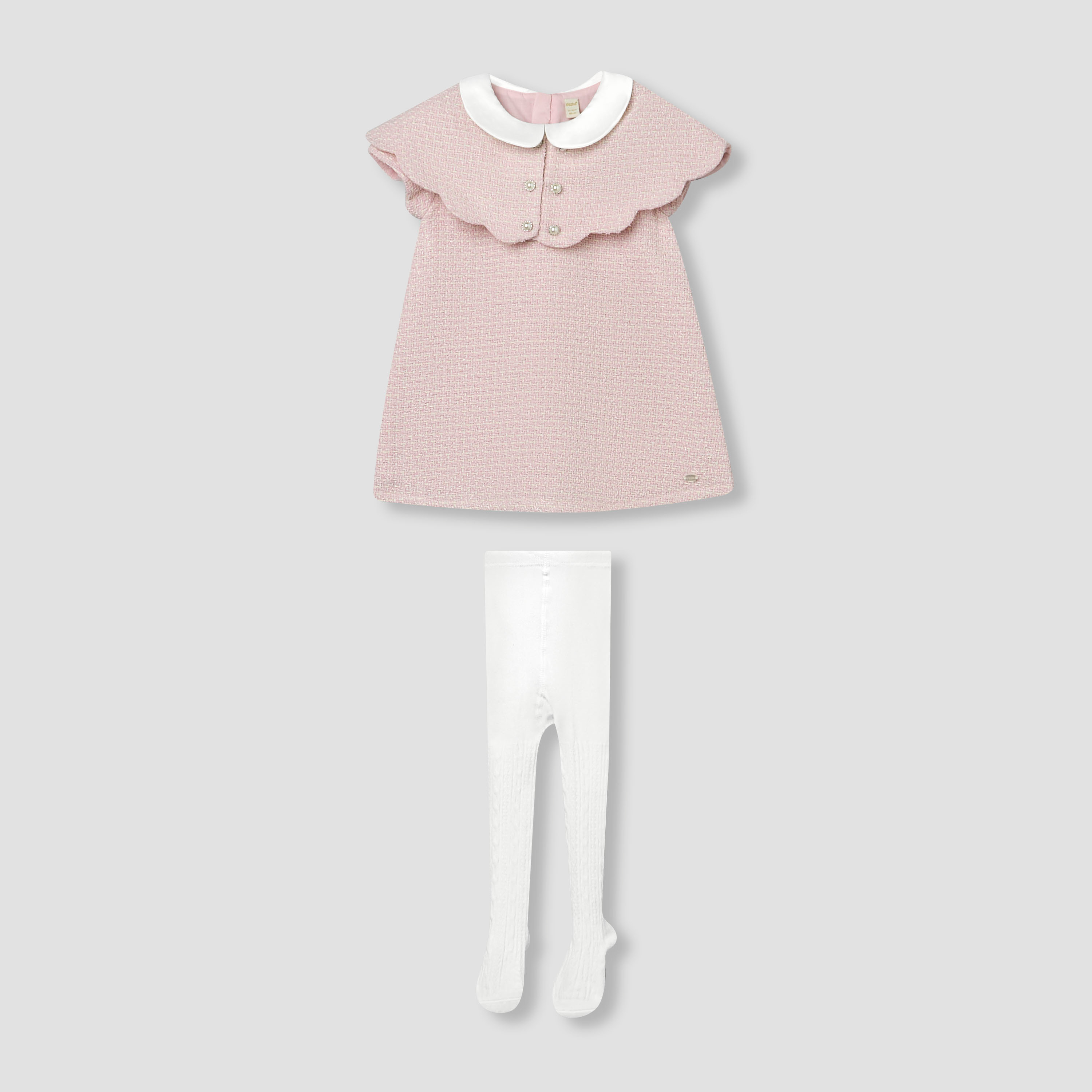 Giggles Peter Pan Collar Short Sleeves A-line Dress with Tights-baby-girls-clothing-setsandcoords-image-2