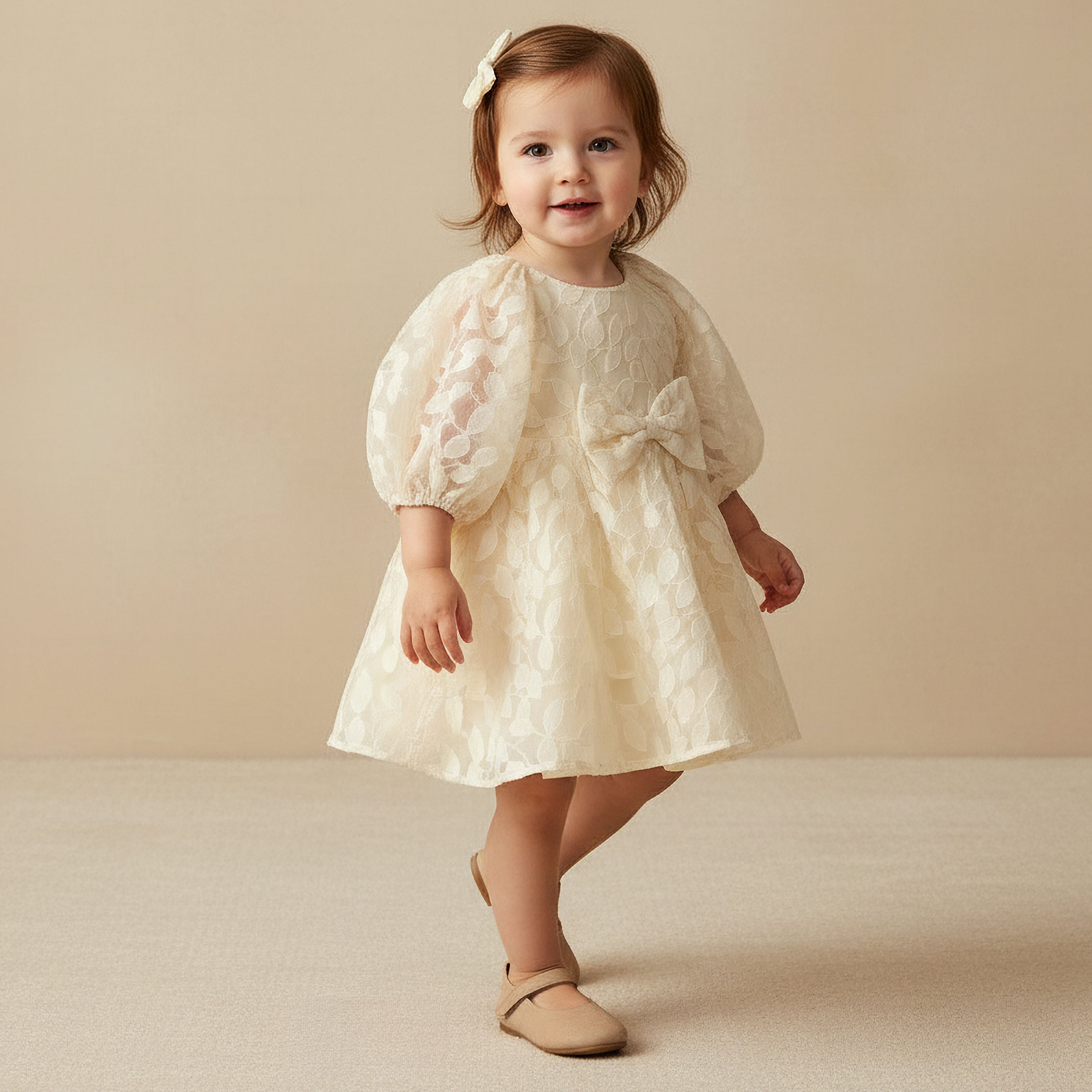 Giggles Round Neck Long Sleeves Dress with Bow Accent-baby-girls-clothing-dressesandjumpsuits-image-1
