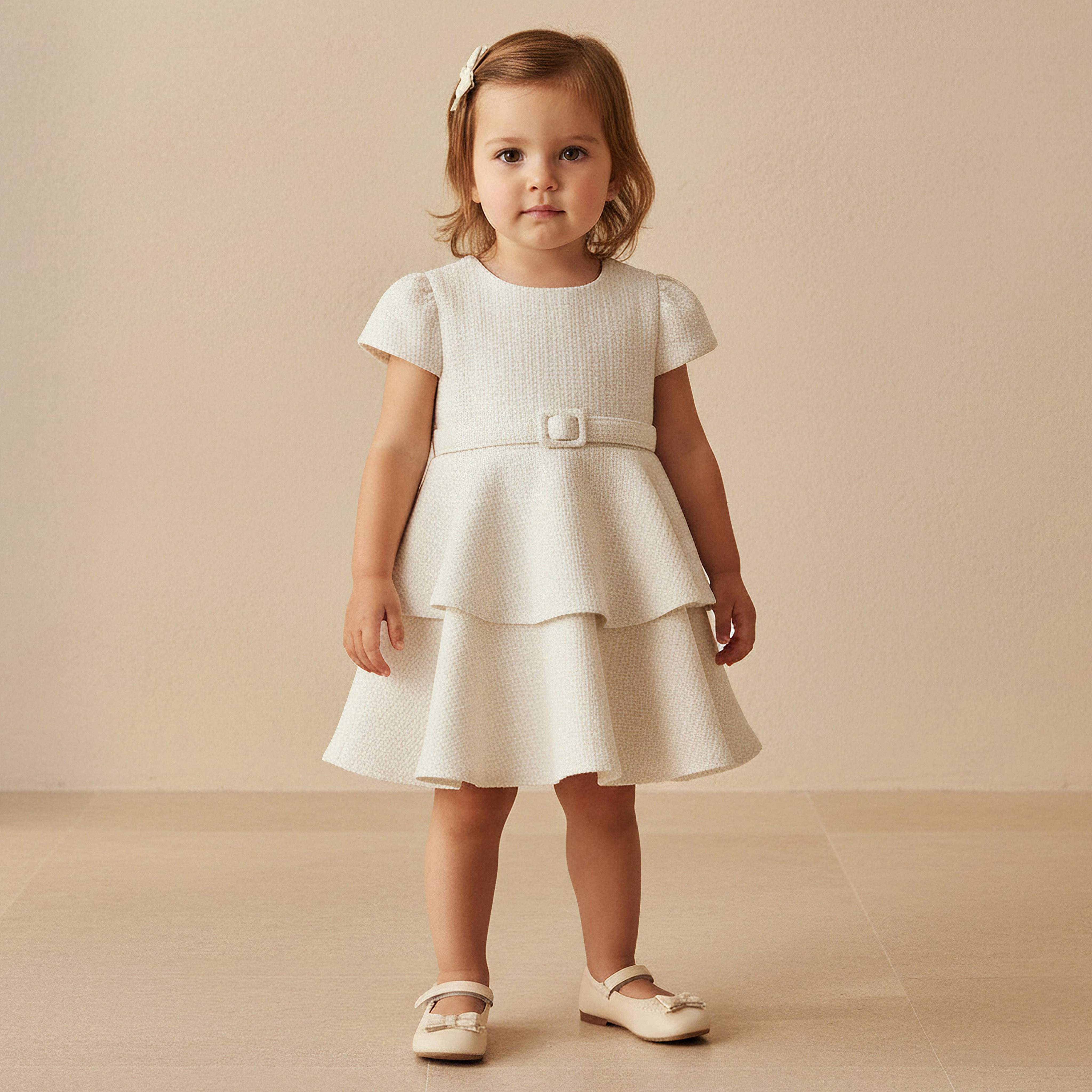 Giggles Round Neck Short Sleeves Empire Dress with Belt Detail-baby-girls-clothing-dressesandjumpsuits-image-1