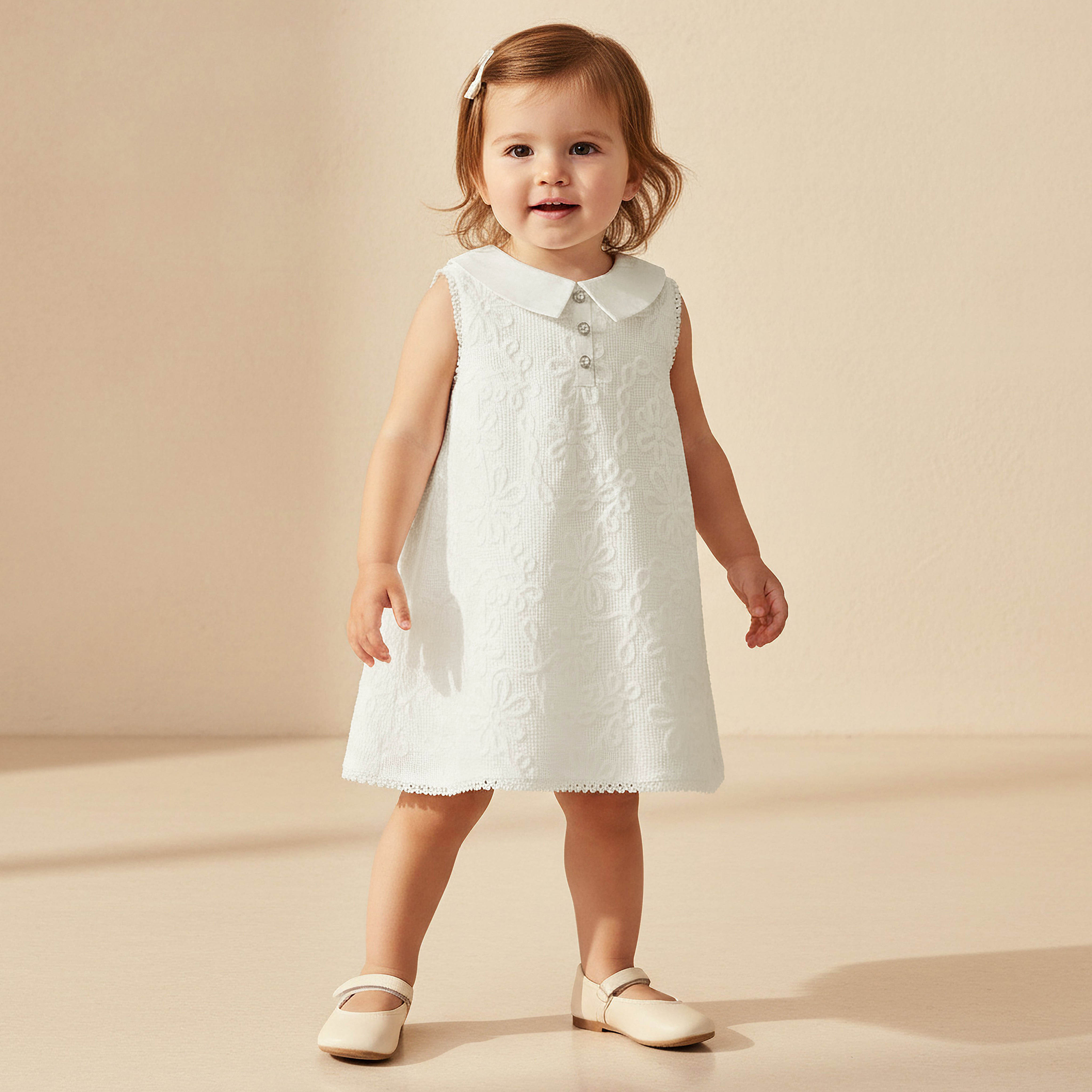 فستان بياقة بدون أكمام بتصميم فيونكة ودانتيل من جيجلز-baby-girls-clothing-dressesandjumpsuits-image-1