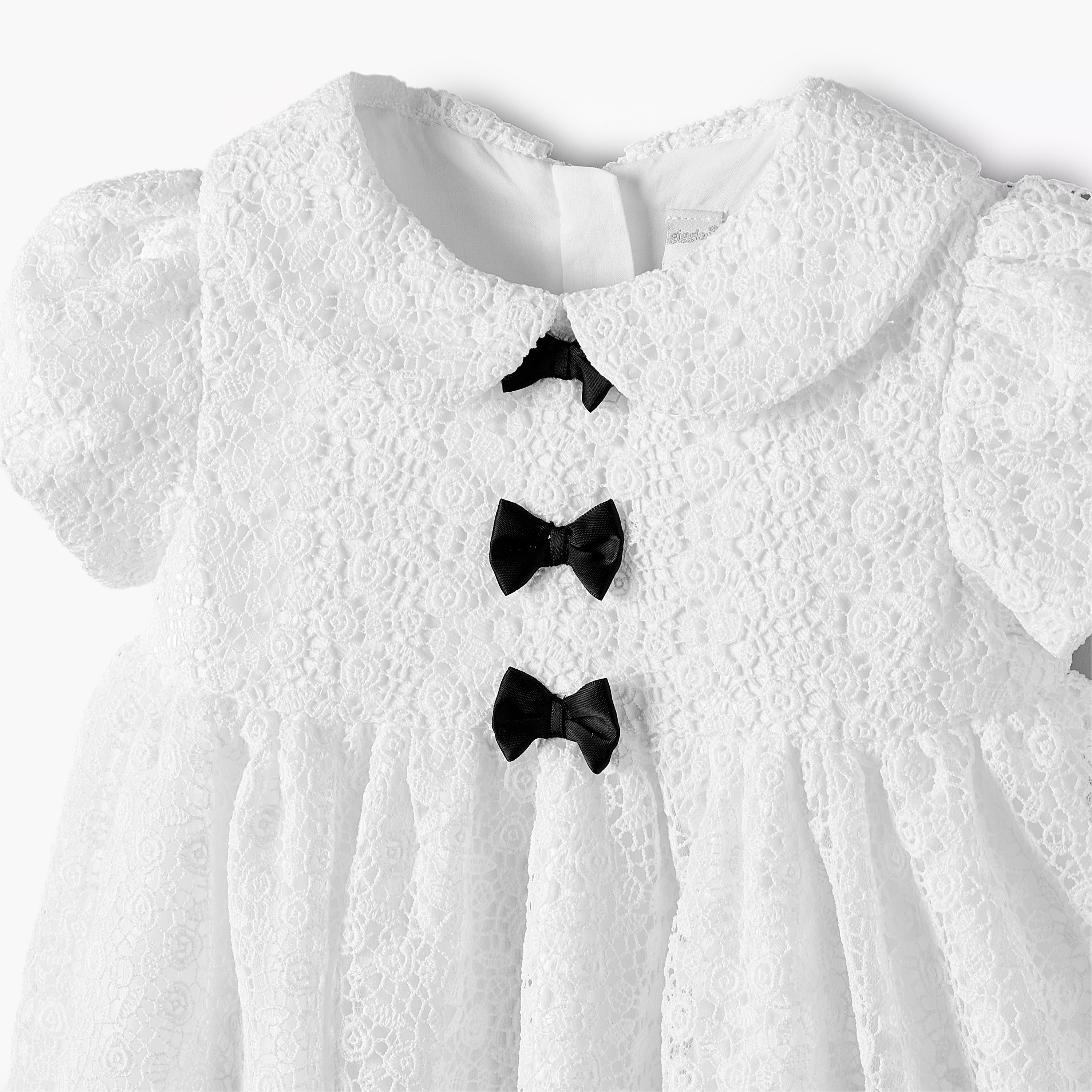 Giggles Peter Pan Collar Short Sleeves A-line Dress with Bow Detail-baby-girls-clothing-dressesandjumpsuits-image-4