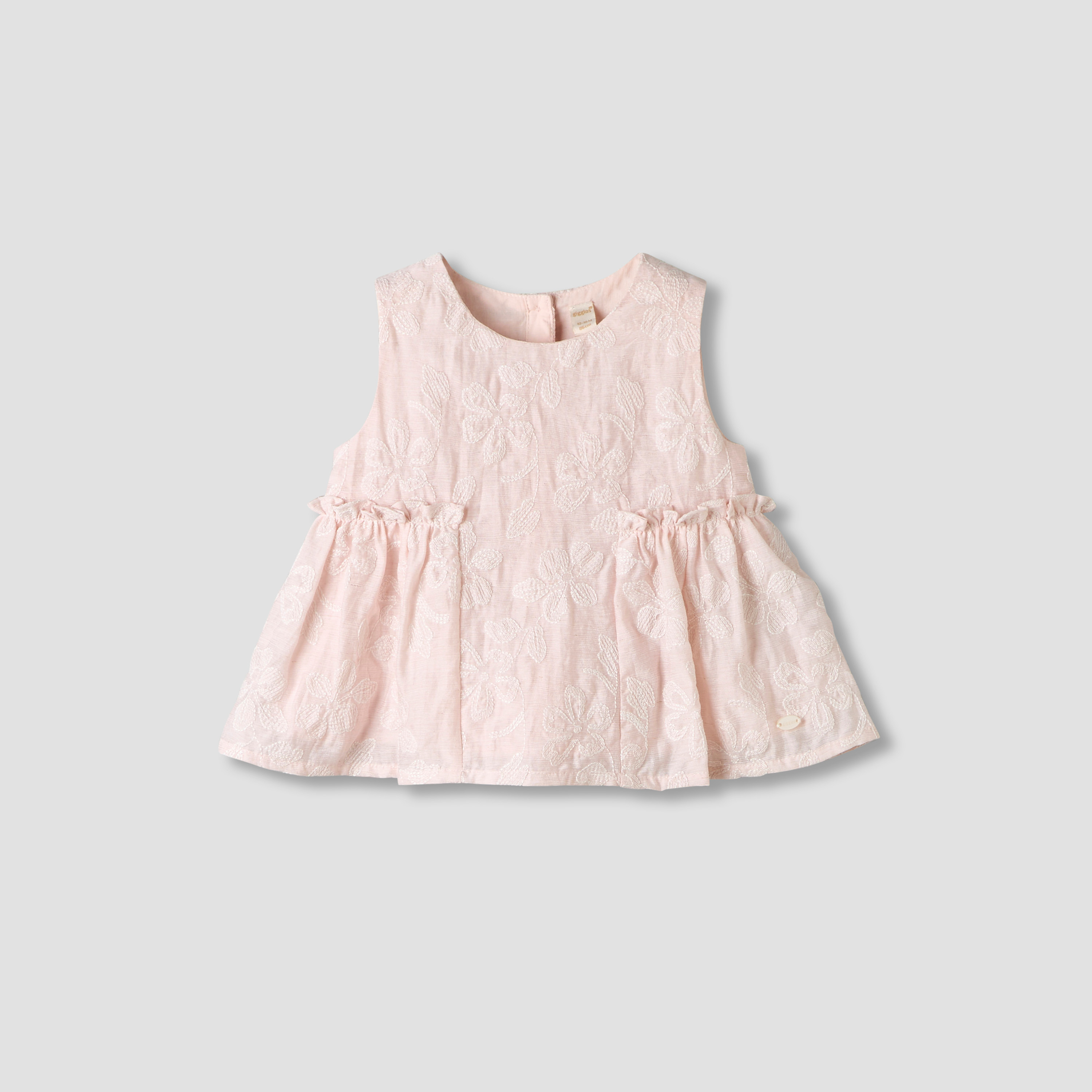 Giggles Round Neck Sleeveless Peplum Top and Shorts Set with Floral Embroidery-baby-girls-clothing-setsandcoords-image-2