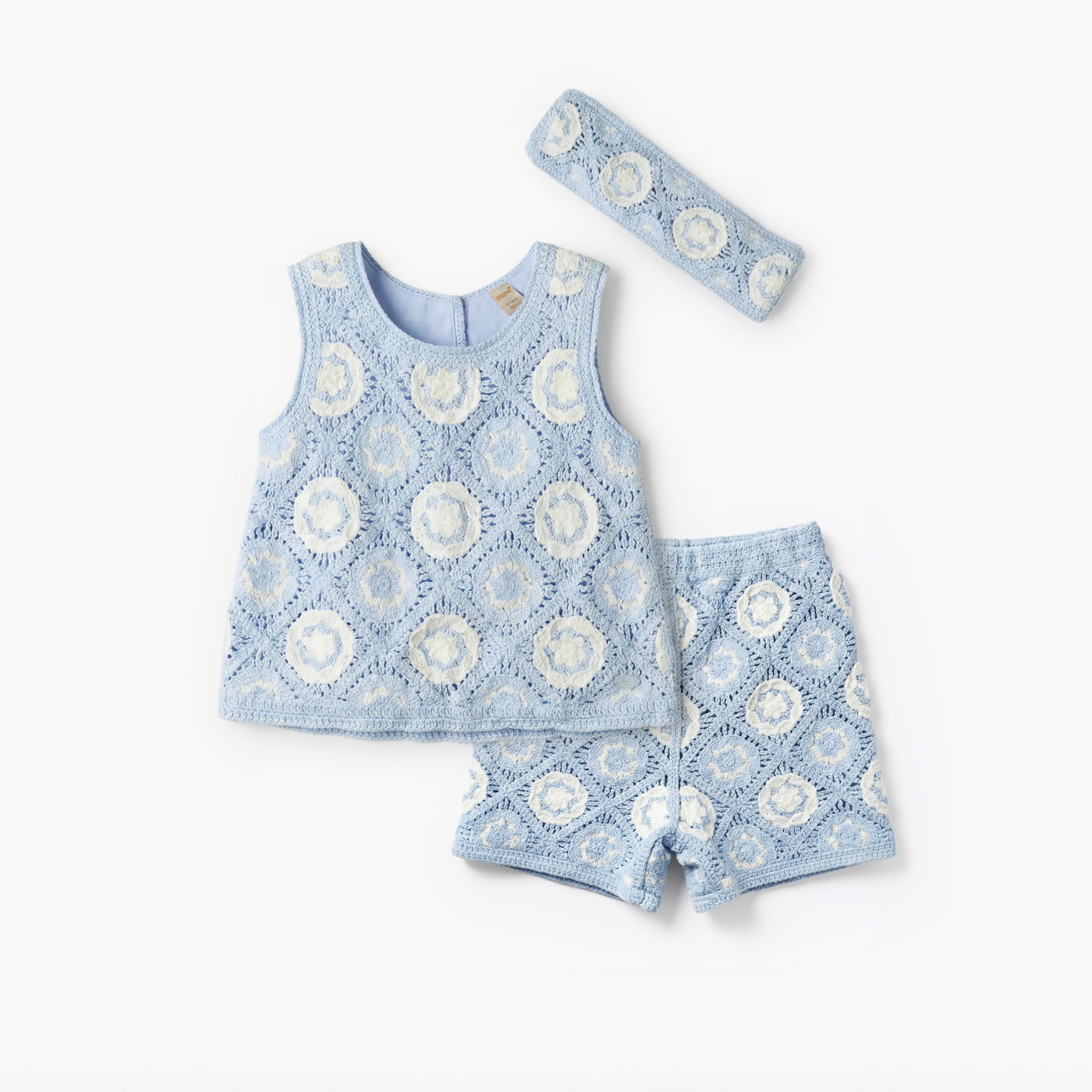 Giggles Round Neck Sleeveless Crochet Top and Shorts Set with Hairband-baby-girls-clothing-setsandcoords-image-1
