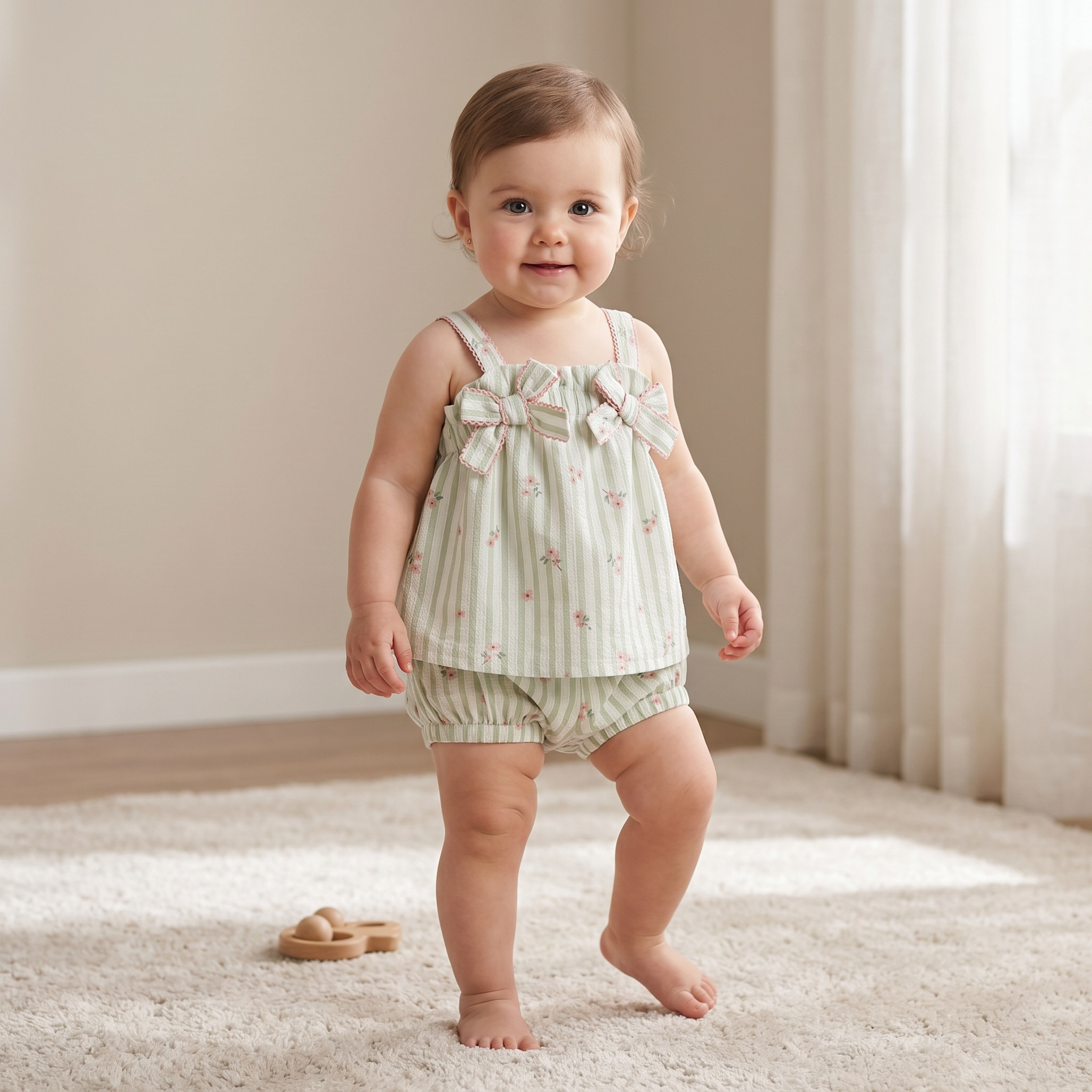 Giggles Square Neck Straps Sleeve Top and Shorts Set with Floral Print-baby-girls-clothing-setsandcoords-image-1