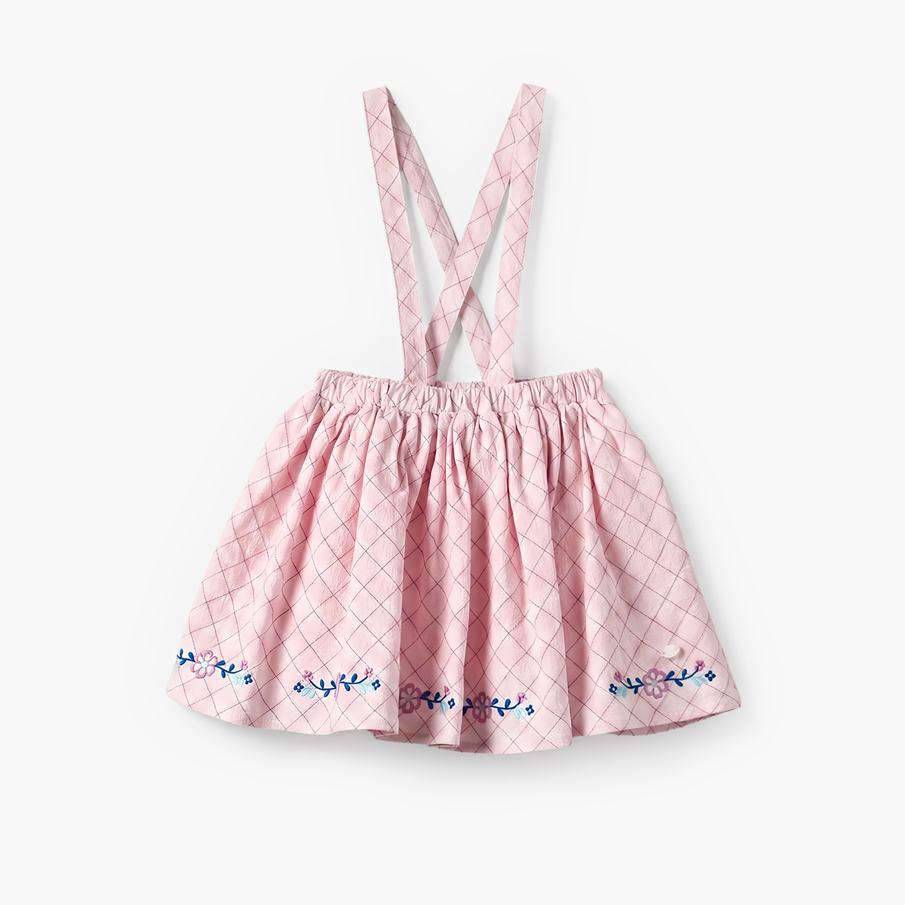 Giggles Peter Pan Collar Short Sleeves Top and Pinafore Set with Floral Embroidery-baby-girls-clothing-setsandcoords-image-5