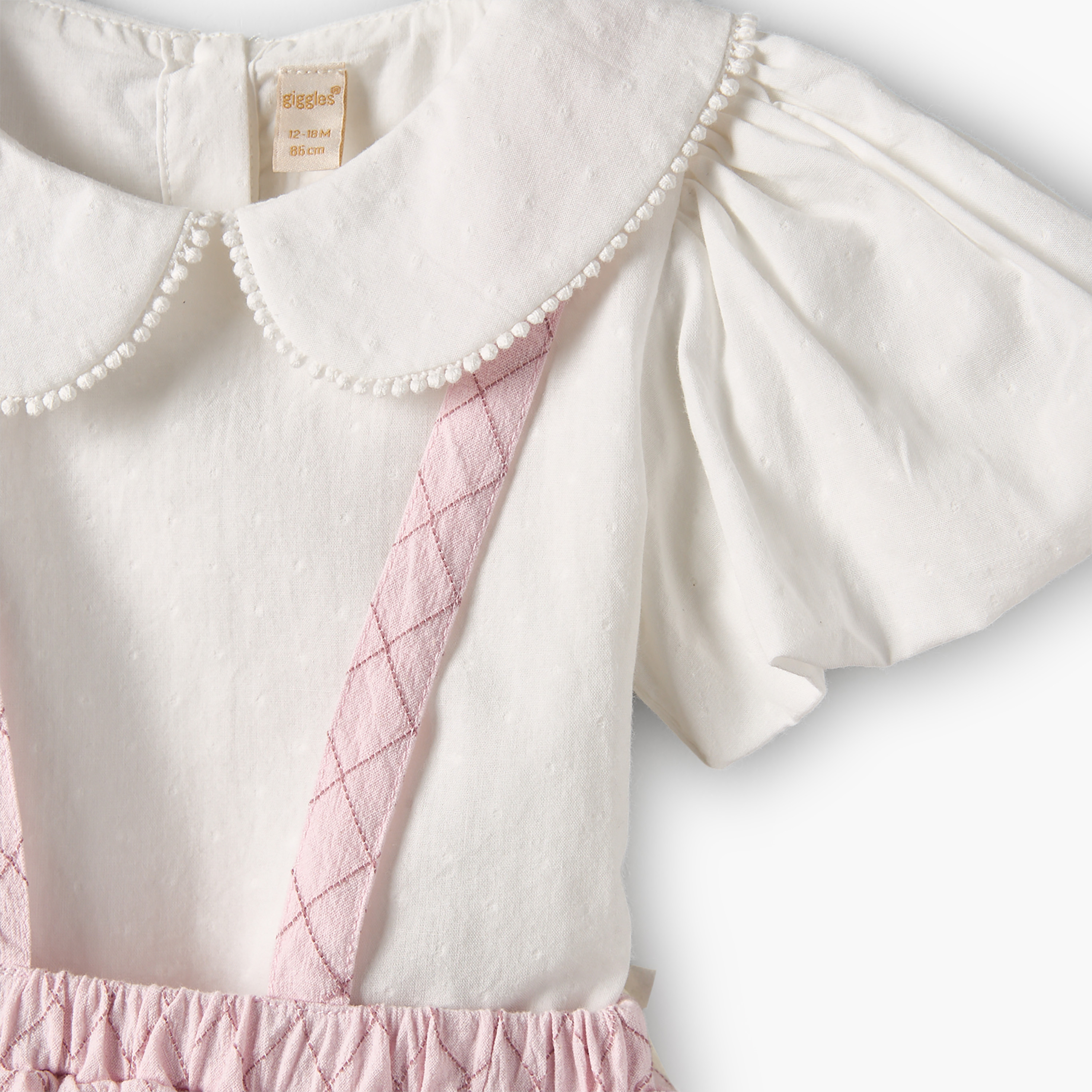 Giggles Peter Pan Collar Short Sleeves Top and Pinafore Set with Floral Embroidery-baby-girls-clothing-setsandcoords-image-6