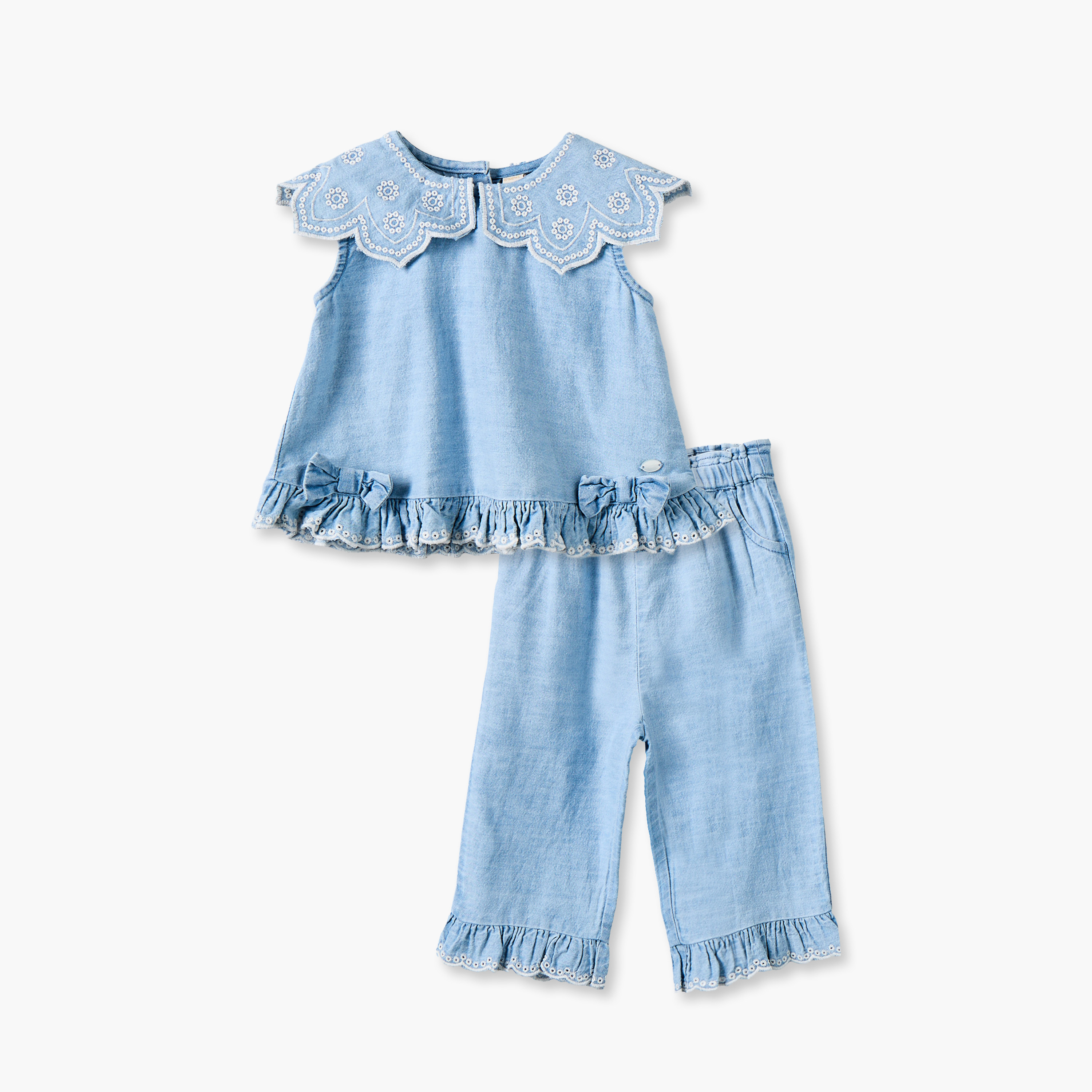 طقم بلوزة دون أكمام مطرزة بياقة مع بنطلون من جيجلز-baby-girls-clothing-setsandcoords-image-1