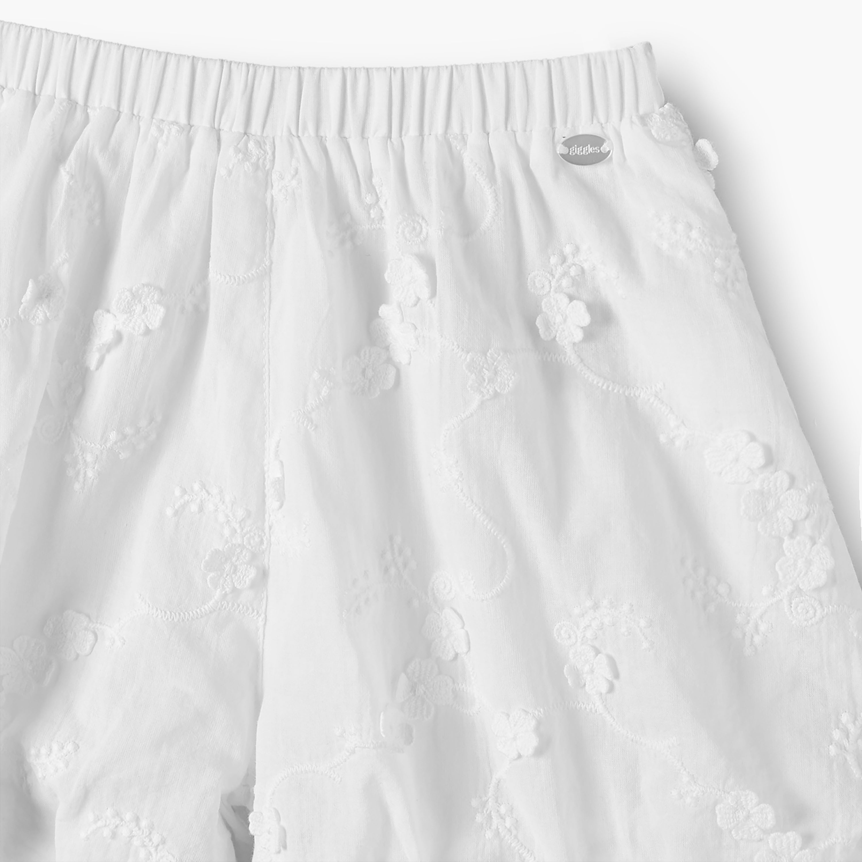 Giggles Knee Length Elasticated Waist Shorts with Embroidery-baby-girls-clothing-bottoms-shorts-image-4