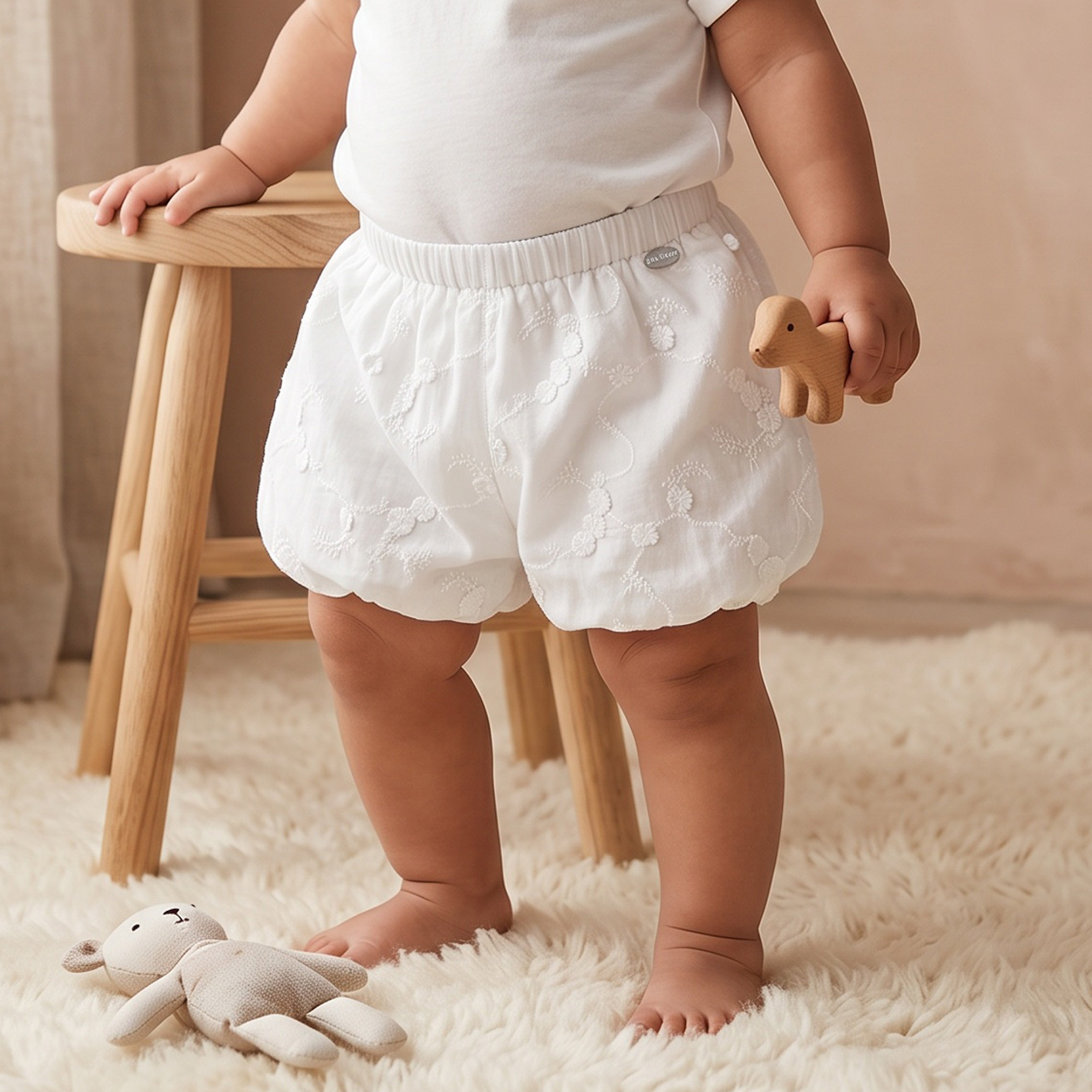 Giggles Knee Length Elasticated Waist Shorts with Embroidery-baby-girls-clothing-bottoms-shorts-image-1