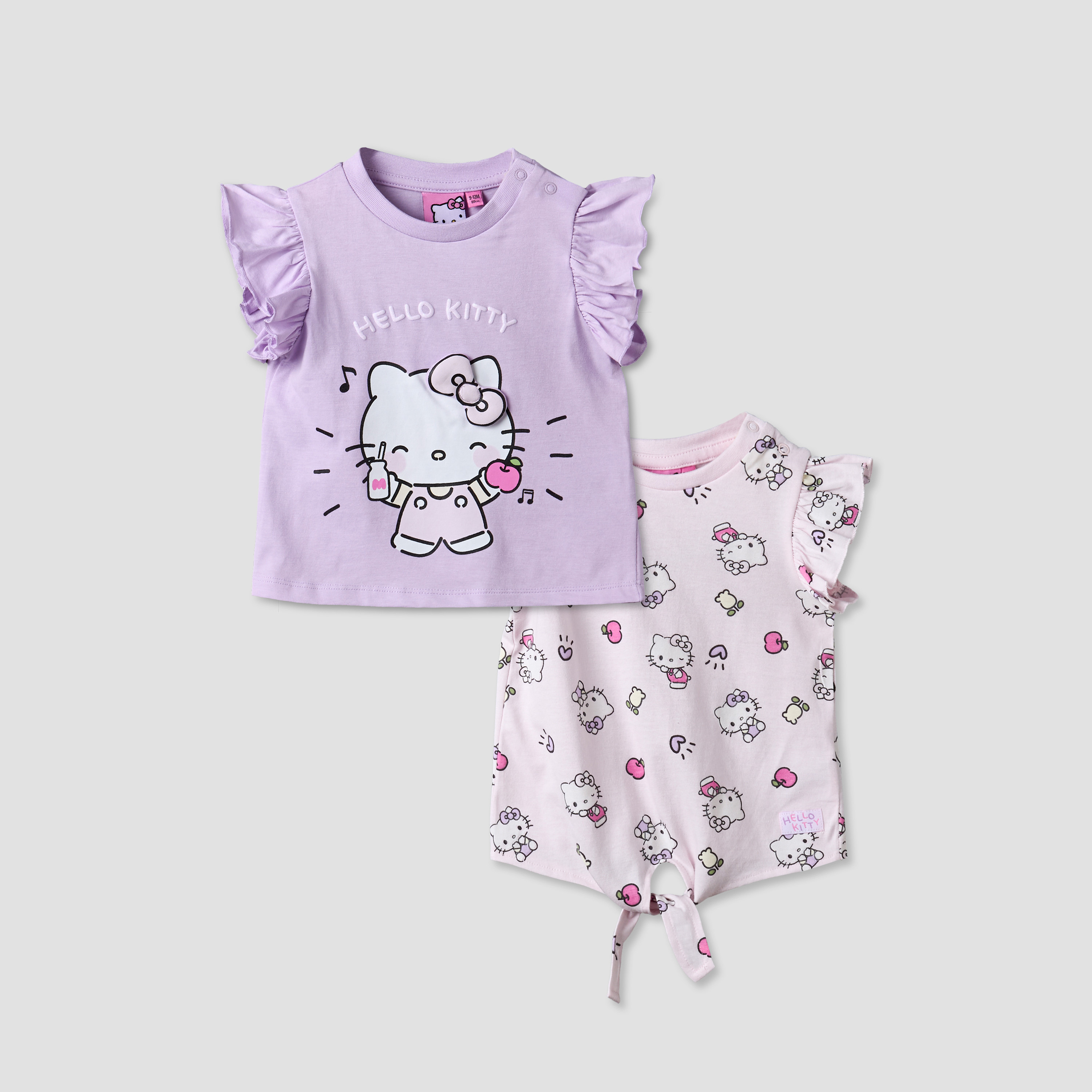 Pack of 2 Sanrio Round Neck Sleeveless T-shirt with Hello Kitty Print-baby-girls-clothing-tshirts-image-1