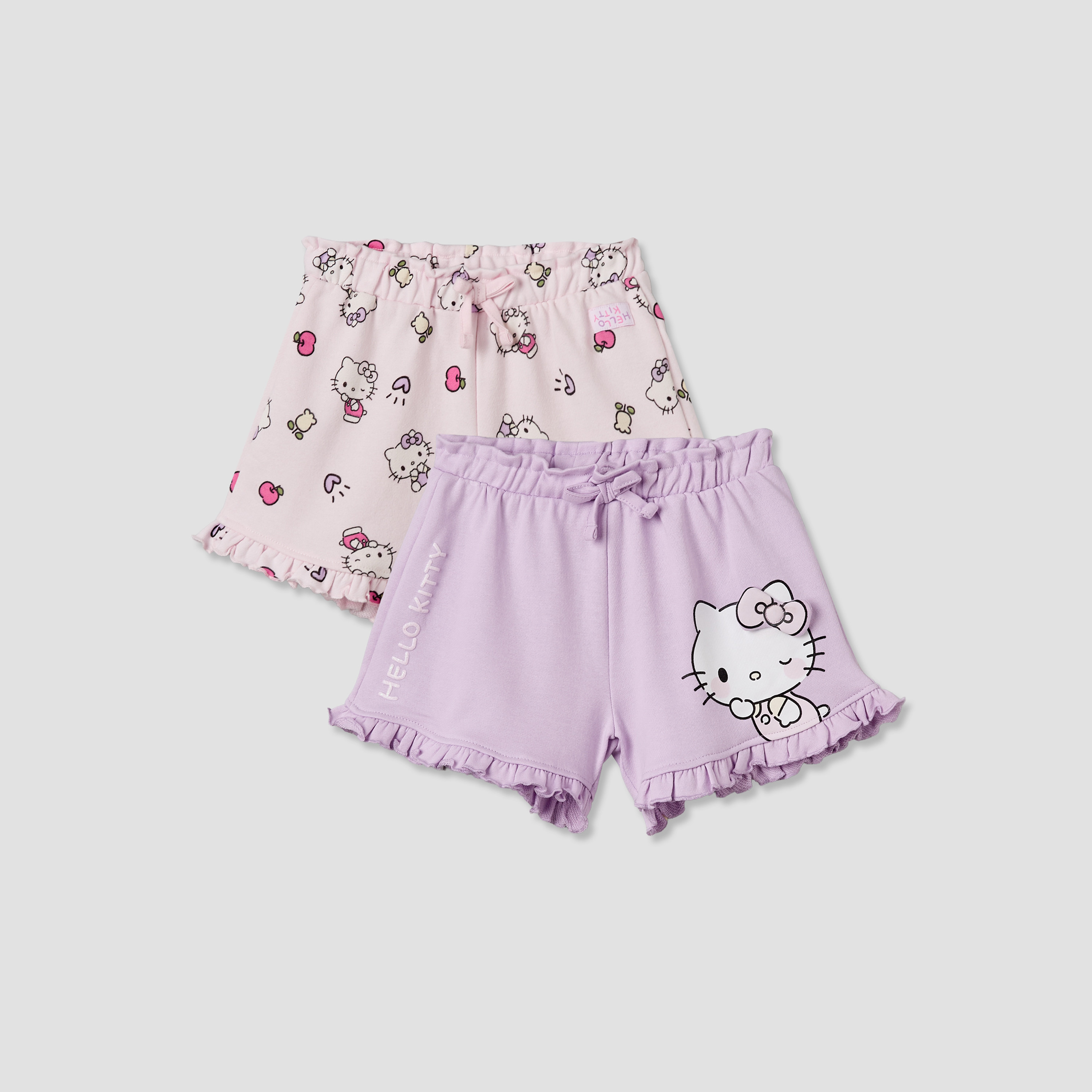 Pack of 2 Sanrio Knee Length Elasticated Waist Shorts with Hello Kitty Print-baby-girls-clothing-bottoms-shorts-image-1