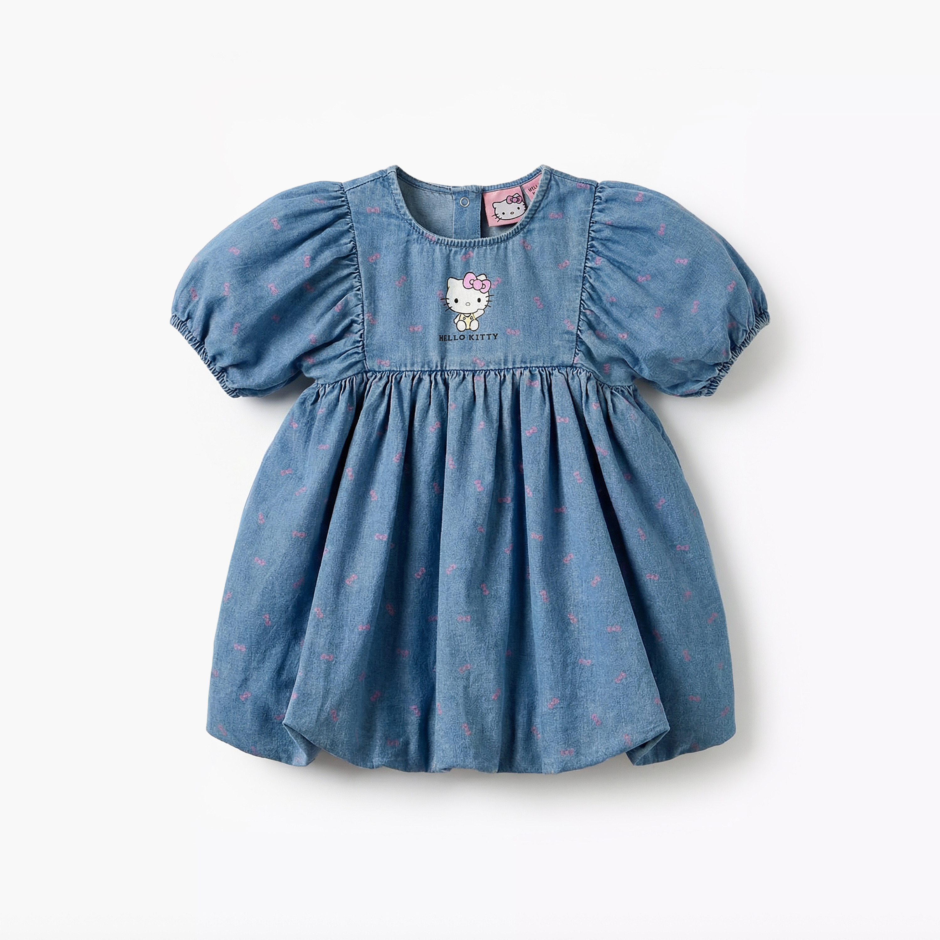 Sanrio Round Neck Short Sleeves Denim Dress with Hello Kitty Print-baby-girls-clothing-dressesandjumpsuits-image-2