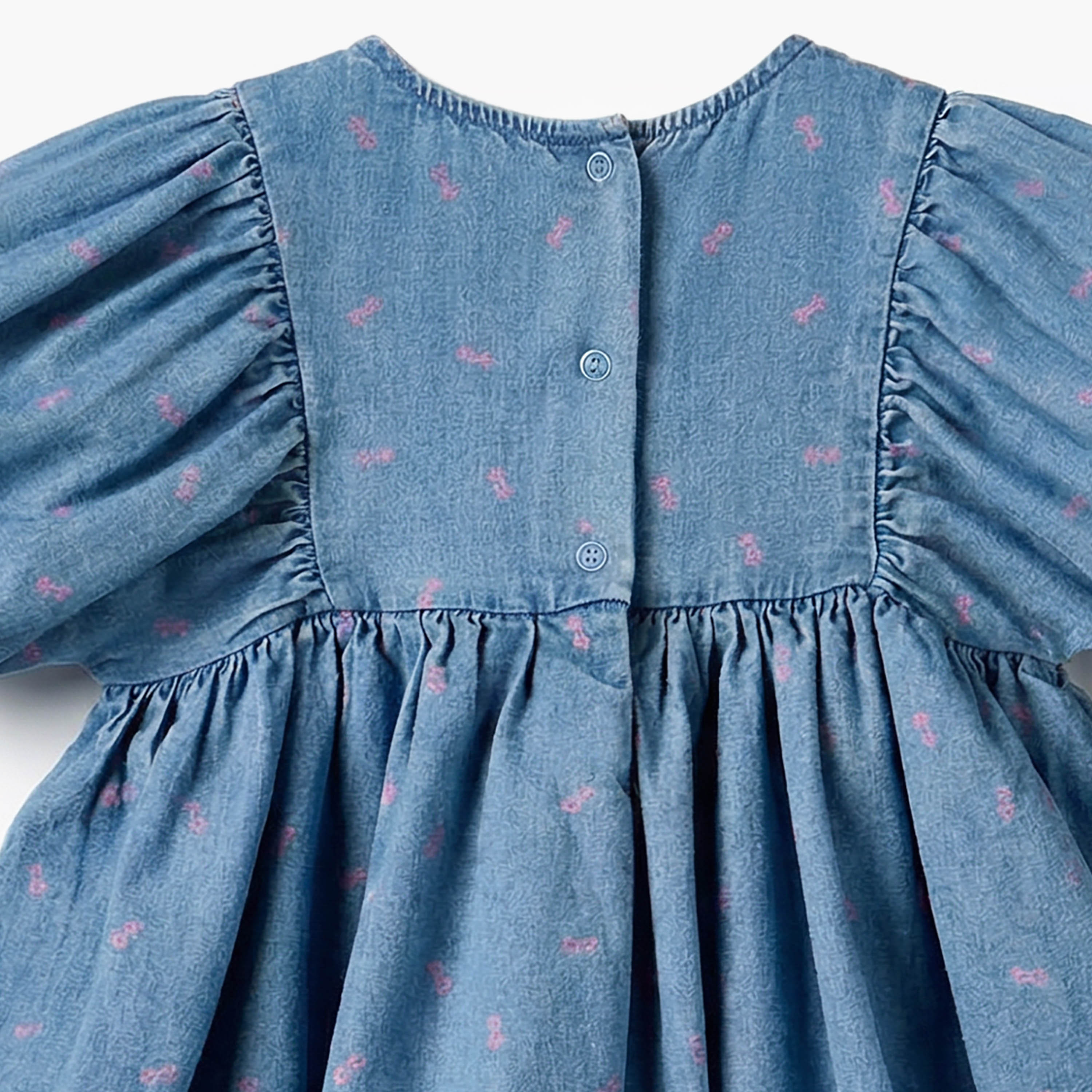 Sanrio Round Neck Short Sleeves Denim Dress with Hello Kitty Print-baby-girls-clothing-dressesandjumpsuits-image-5