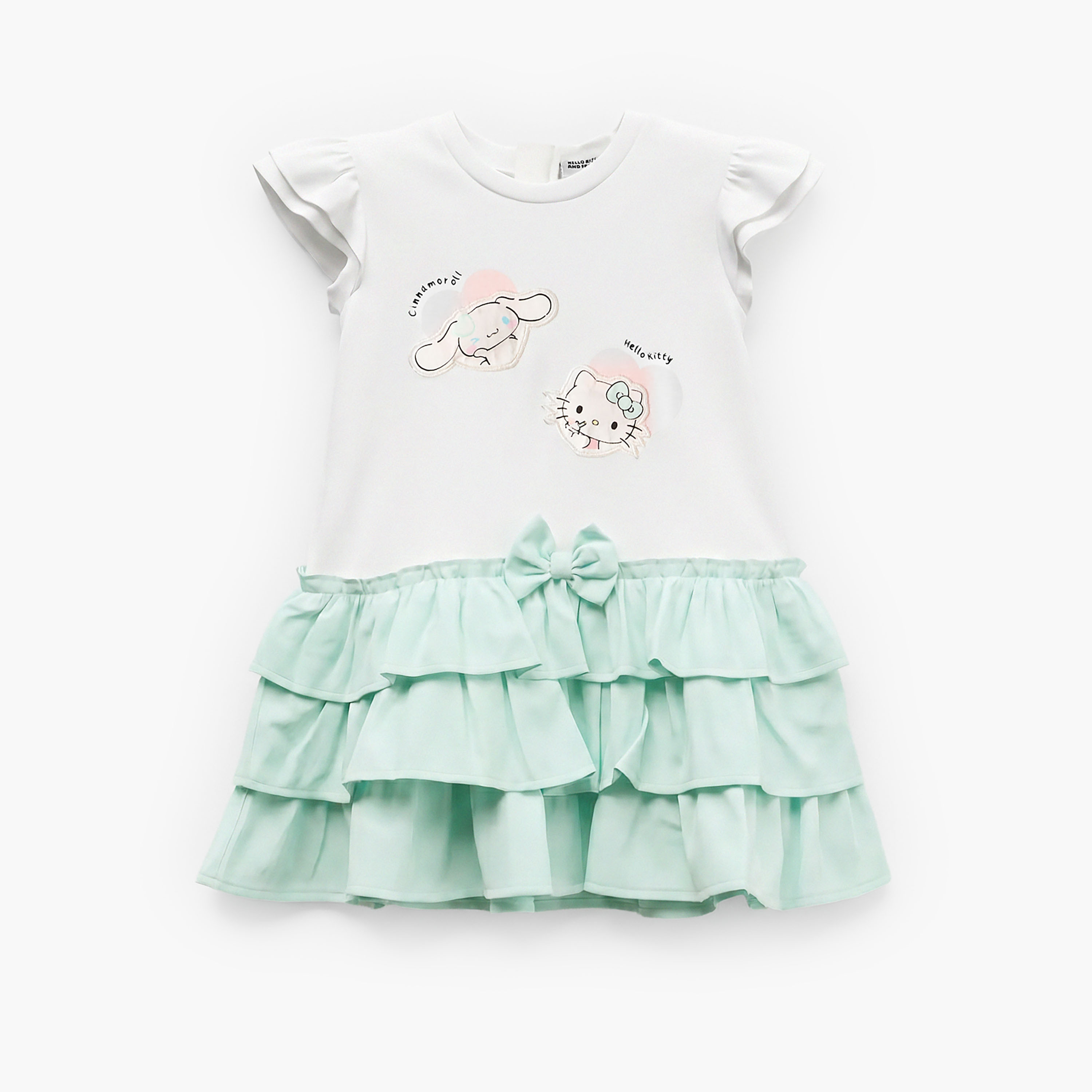 Sanrio Round Neck Short Sleeves Knee Length Tiered Dress with Hello Kitty Print-baby-girls-clothing-dressesandjumpsuits-image-1