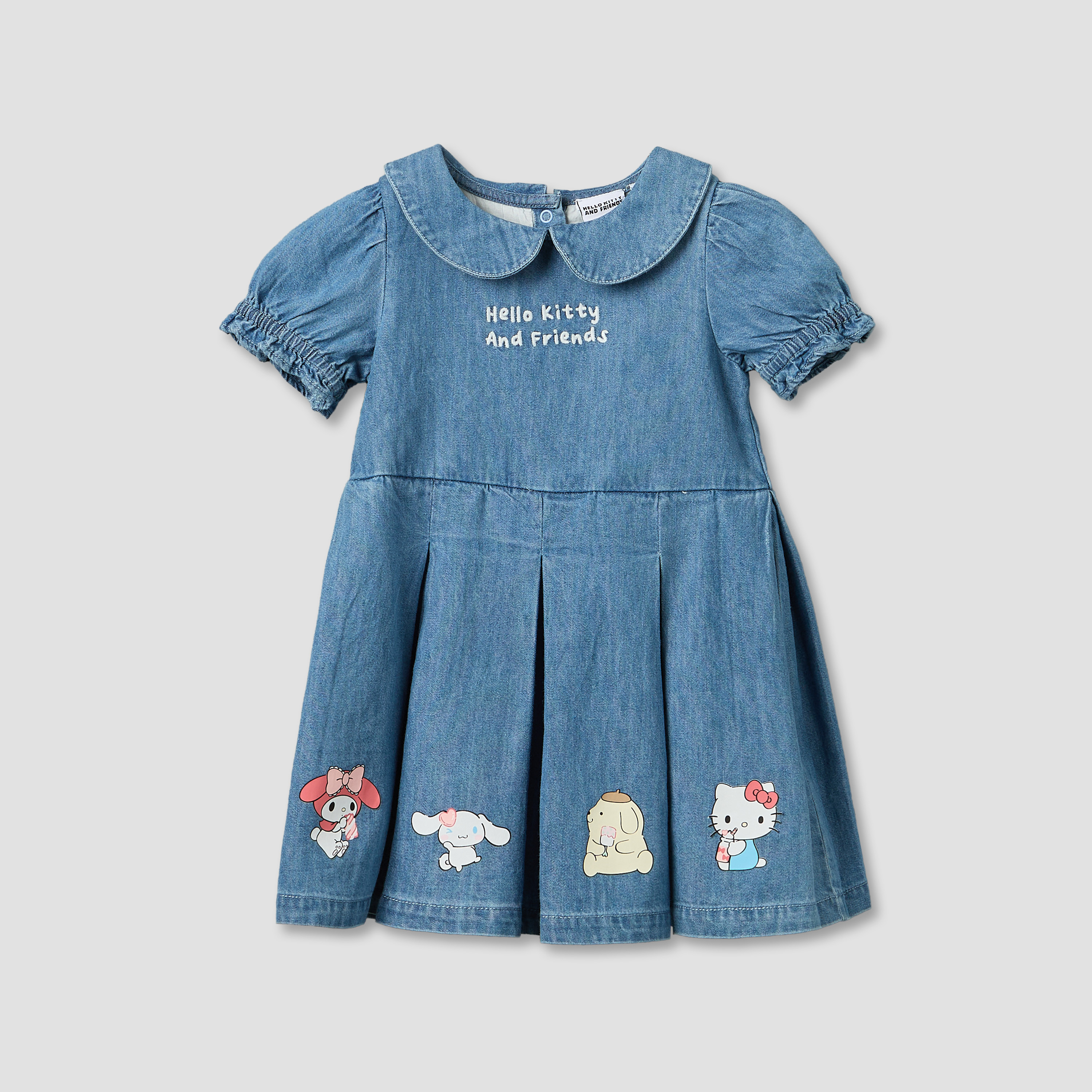 Sanrio Peter Pan Collar Short Sleeves Knee Length Denim Dress with Headband-baby-girls-clothing-dressesandjumpsuits-image-3