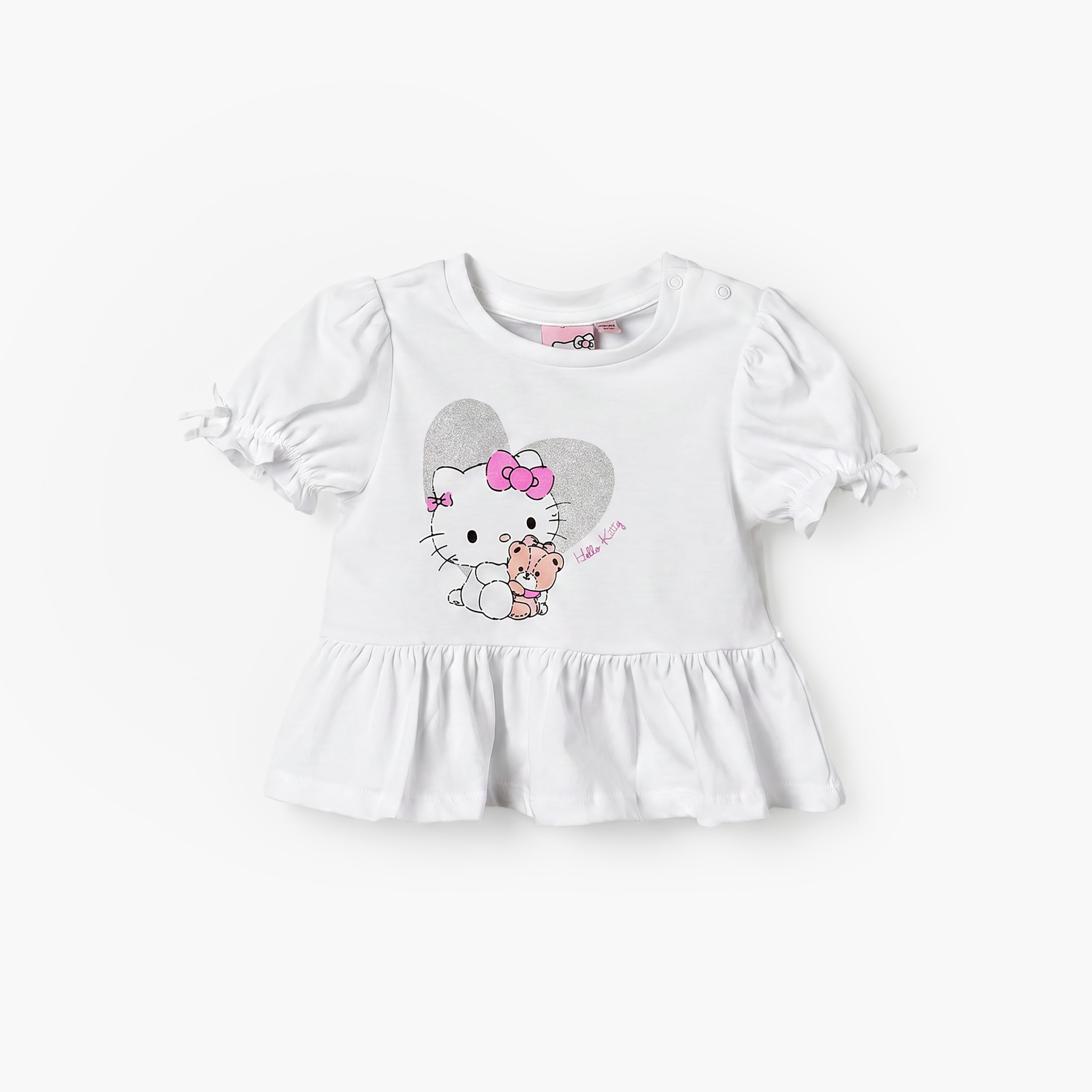 Sanrio Round Neck Short Sleeves Peplum Top and Shorts Set with Hello Kitty Print-baby-girls-clothing-setsandcoords-image-3
