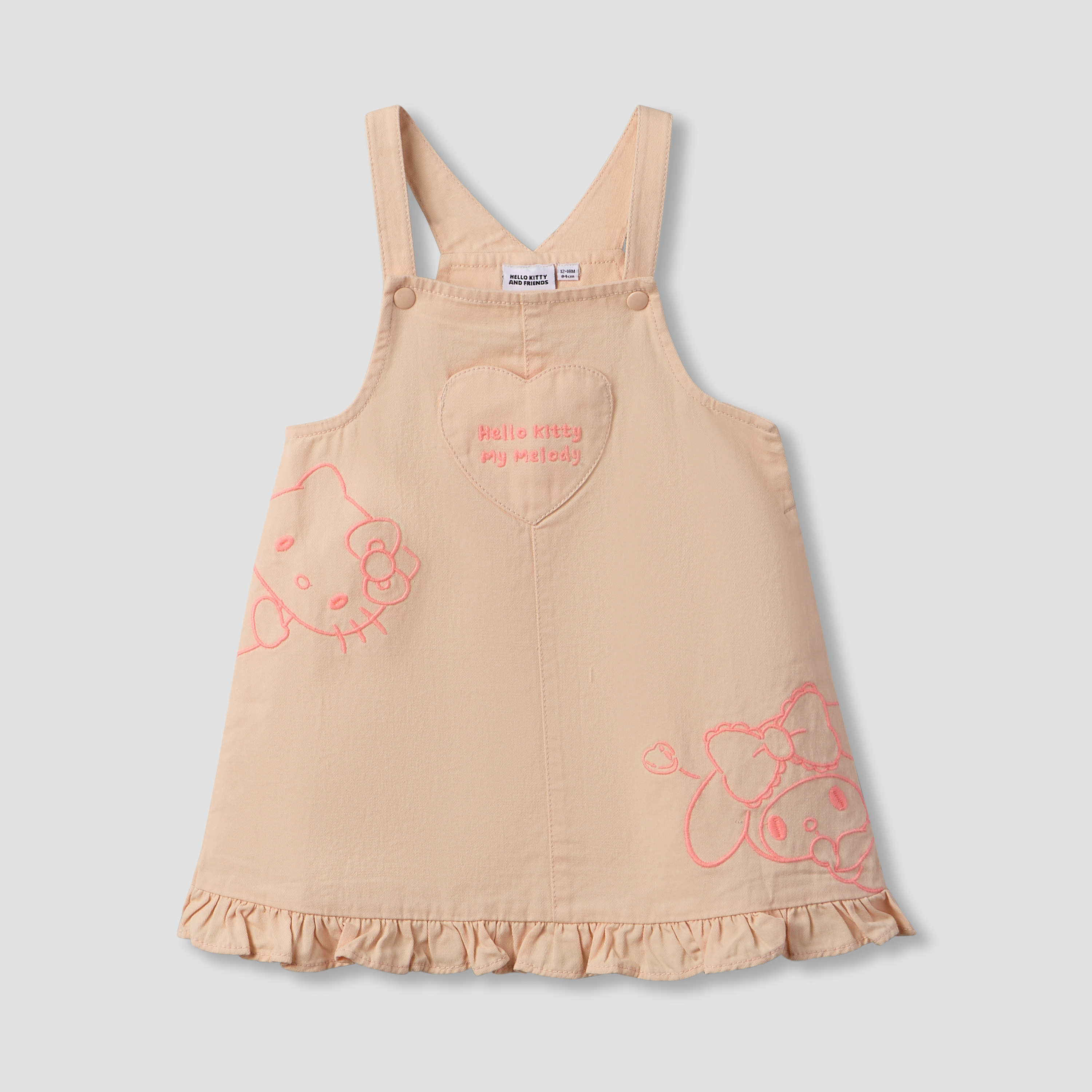 Sanrio Crew Neck Short Sleeves T-shirt and Dungaree Set with Hello Kitty and Friends Embroidery-baby-girls-clothing-setsandcoords-image-3