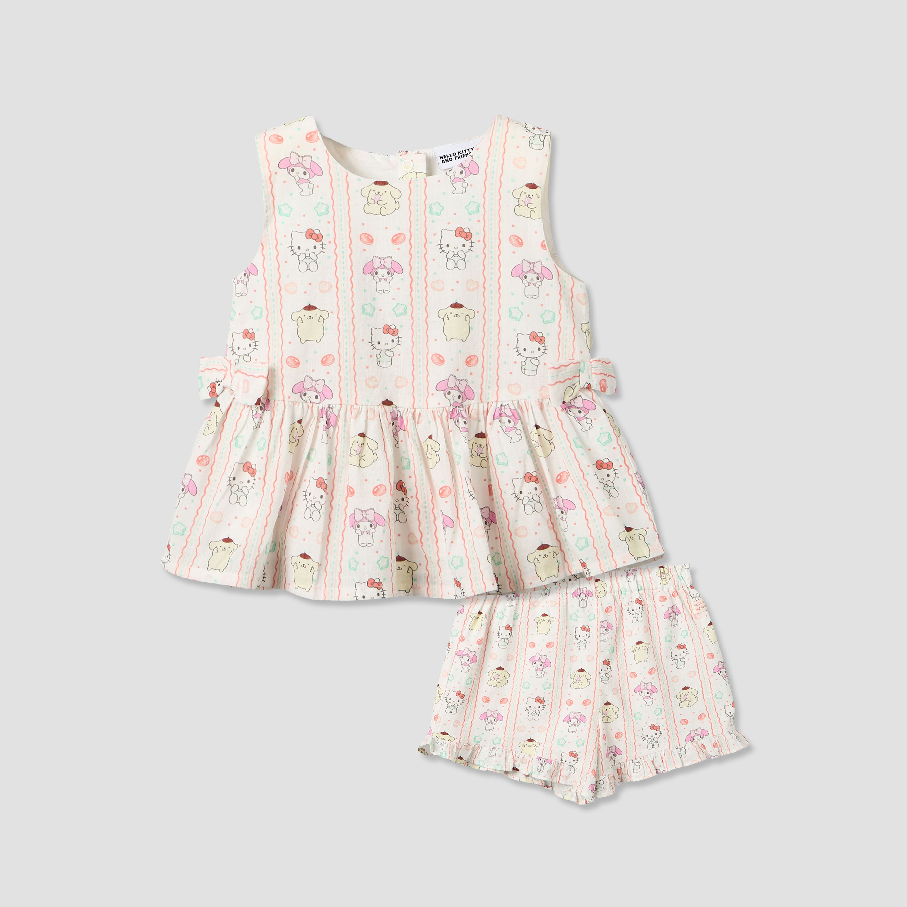 Sanrio Round Neck Sleeveless Top and Shorts Set with Hello Kitty and Friends Print-baby-girls-clothing-setsandcoords-image-2