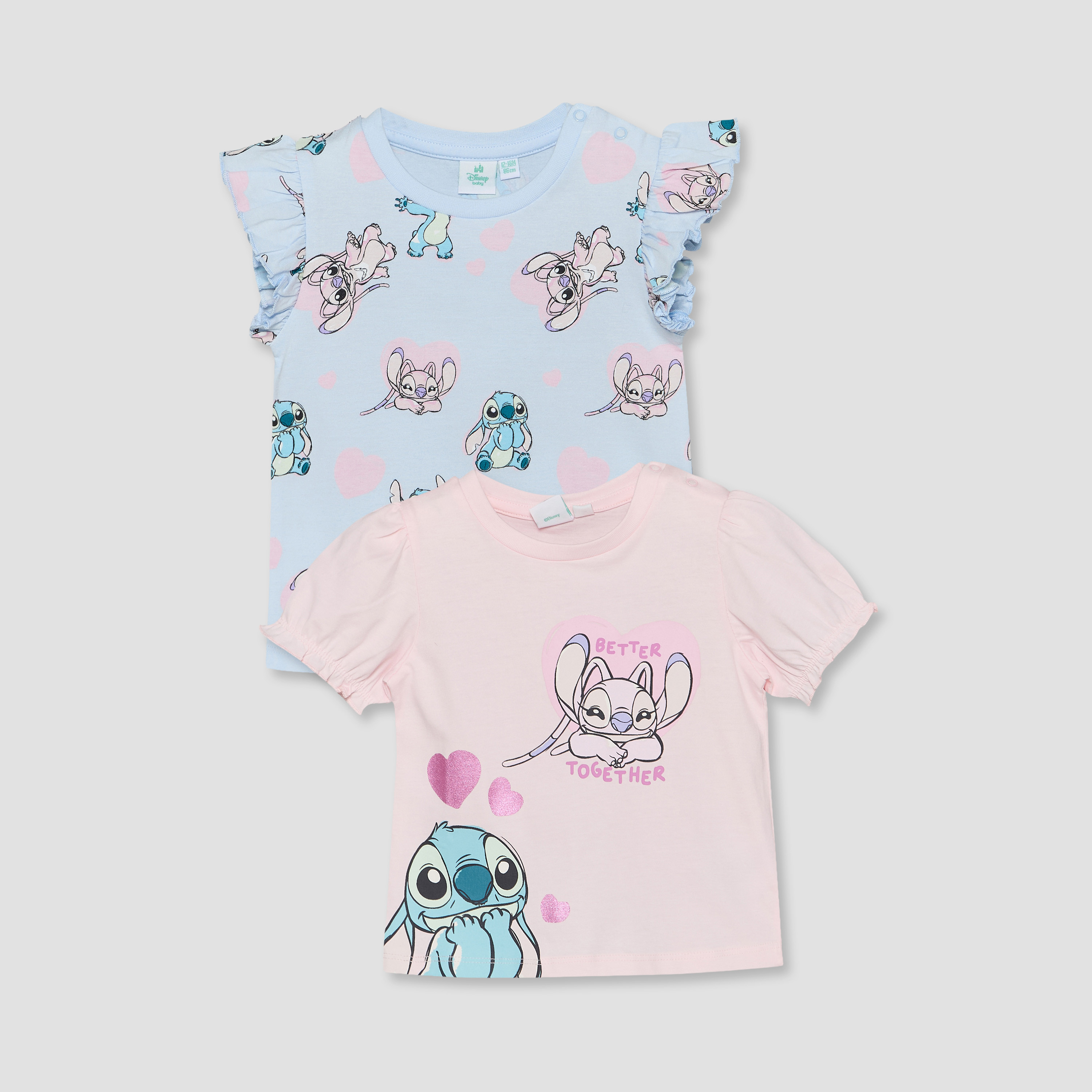 Pack of 2 Disney Crew Neck Short Sleeves T-shirt with Stitch and Angel Print-baby-girls-clothing-tshirts-image-1