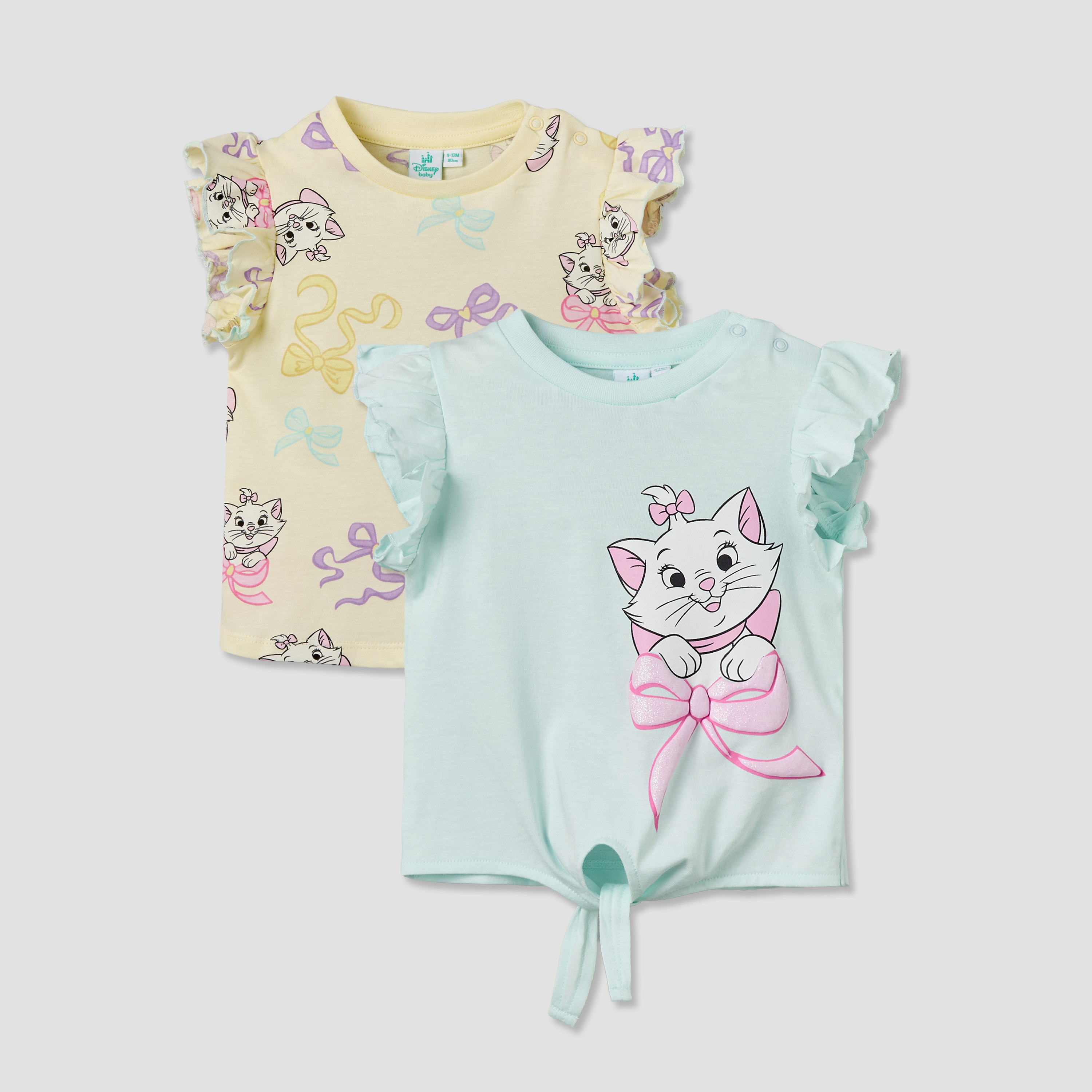 Pack of 2 Disney Round Neck Short Sleeves T-shirt with Marie Print-baby-girls-clothing-tshirts-image-1
