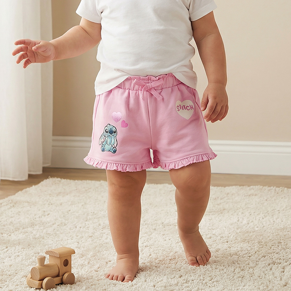 Pack of 2 Disney Elastic Waist Shorts with Angel and Stitch Print-baby-girls-clothing-bottoms-shorts-image-2