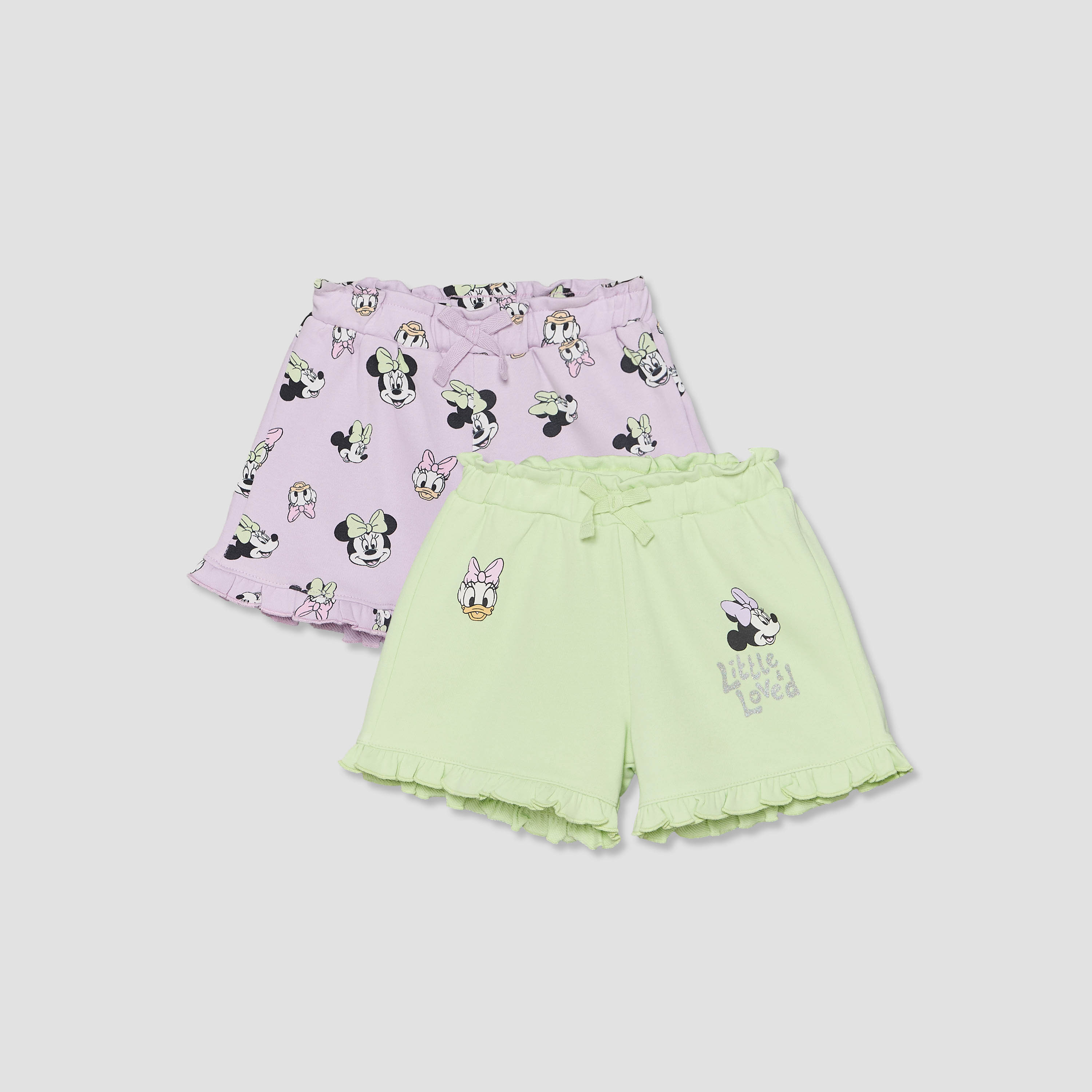 Pack of 2 Disney Knee Length Elastic Waist Shorts with Minnie Mouse and Daisy Duck Print-baby-girls-clothing-bottoms-shorts-image-1