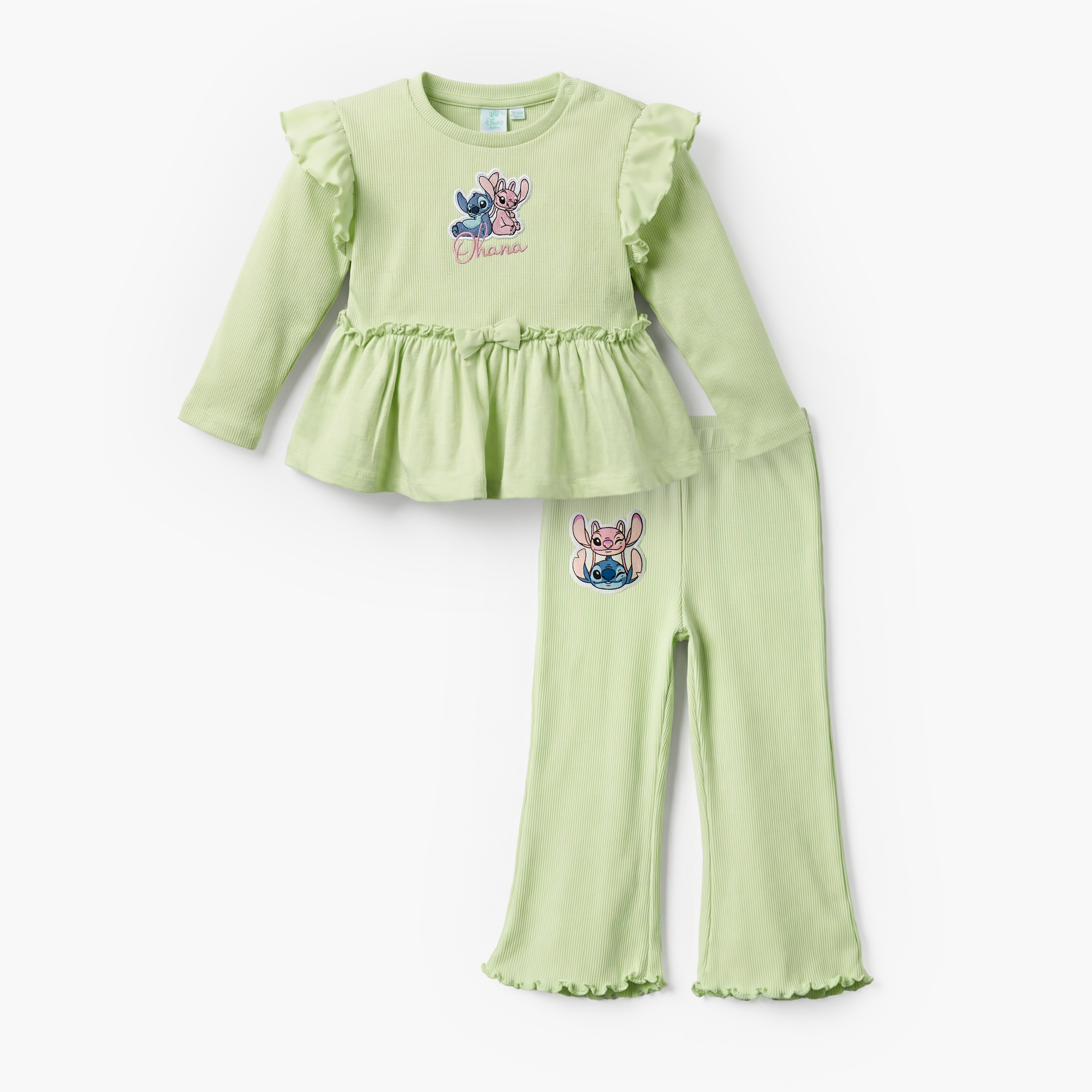 Disney Round Neck Long Sleeves Top and Pants Set with Angel and Stitch Applique-baby-girls-clothing-setsandcoords-image-1