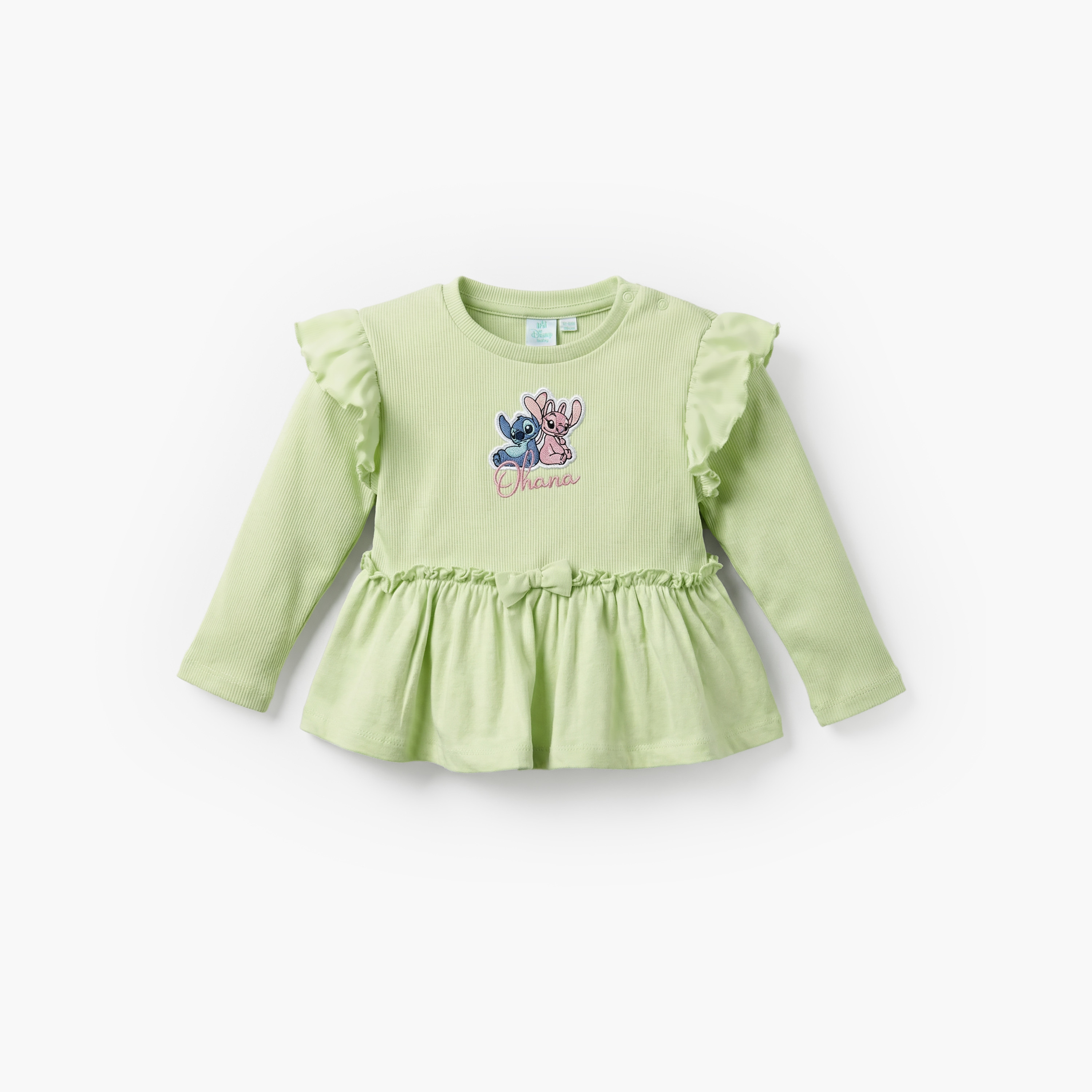 Disney Round Neck Long Sleeves Top and Pants Set with Angel and Stitch Applique-baby-girls-clothing-setsandcoords-image-2