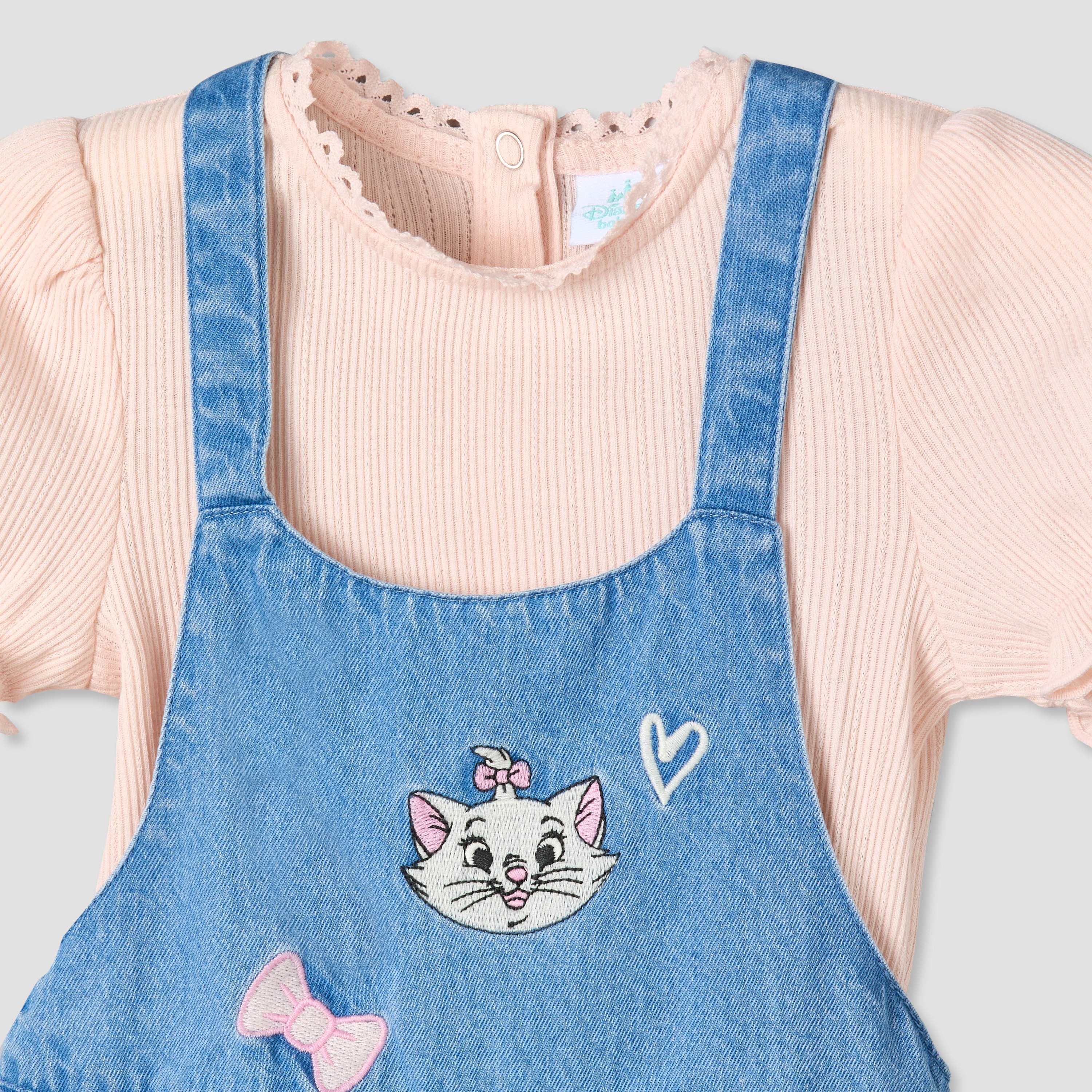 Disney Crew Neck Short Sleeves Top and Denim Pinafore Set with Marie Embroidery-baby-girls-clothing-setsandcoords-image-11