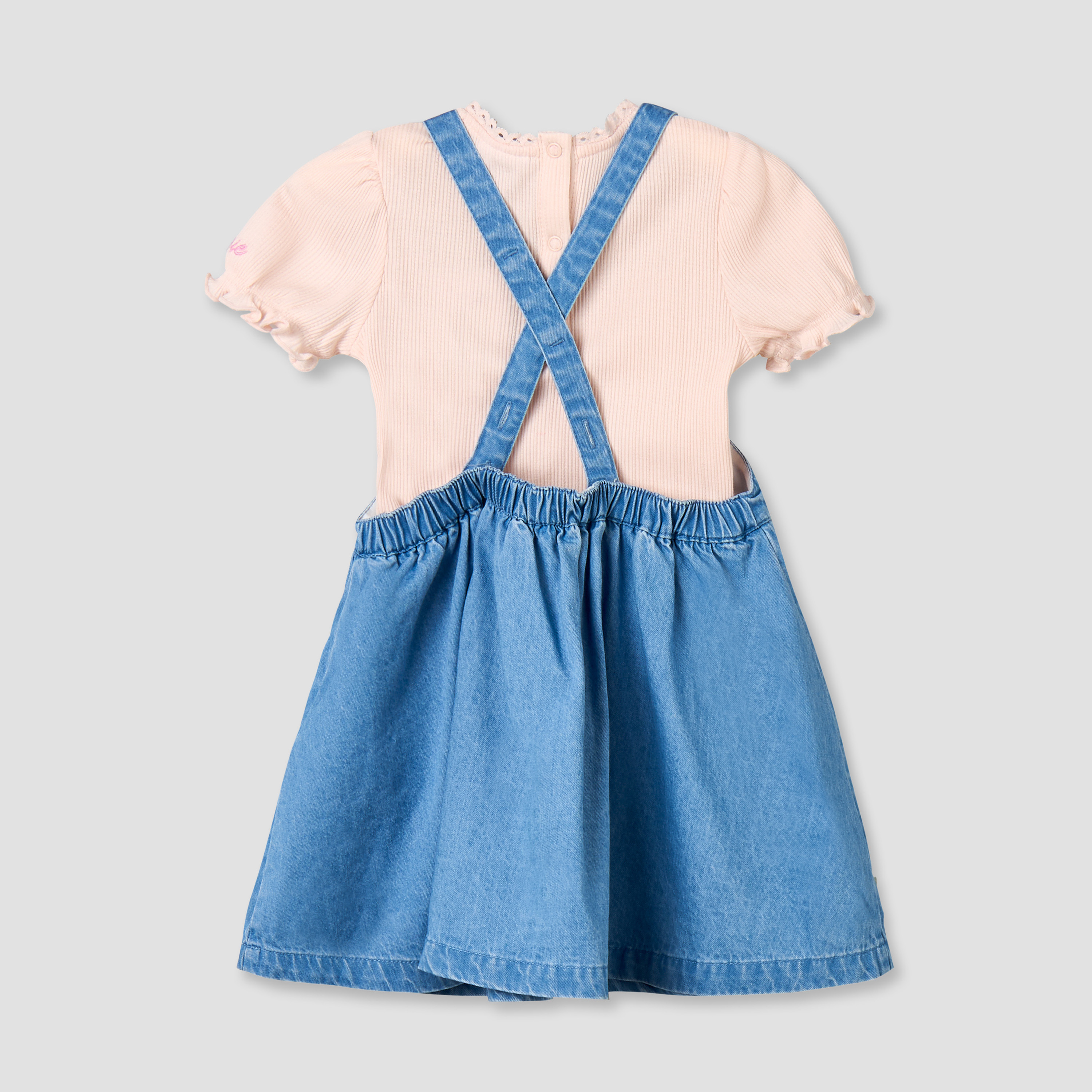 Disney Crew Neck Short Sleeves Top and Denim Pinafore Set with Marie Embroidery-baby-girls-clothing-setsandcoords-image-3