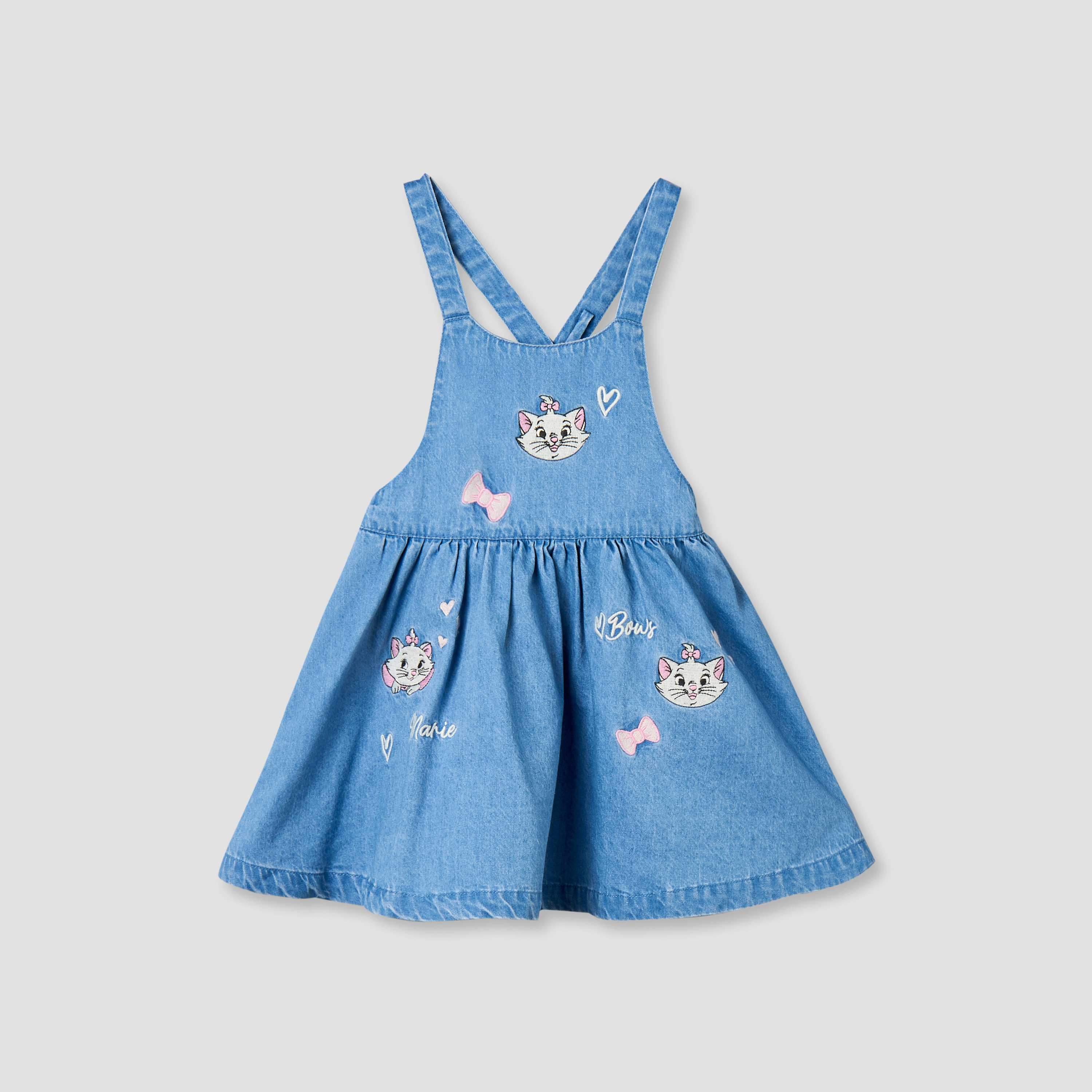 Disney Crew Neck Short Sleeves Top and Denim Pinafore Set with Marie Embroidery-baby-girls-clothing-setsandcoords-image-6