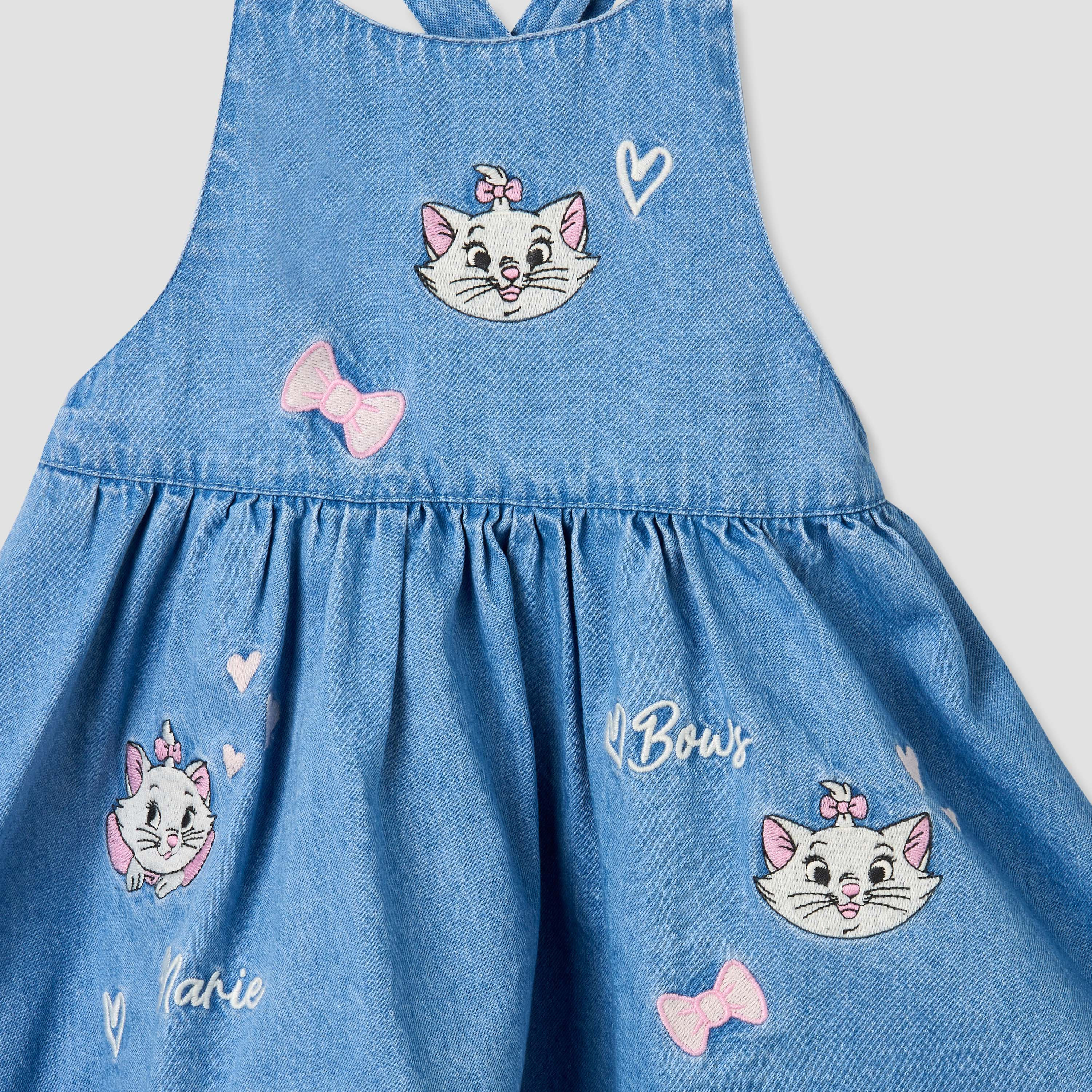 Disney Crew Neck Short Sleeves Top and Denim Pinafore Set with Marie Embroidery-baby-girls-clothing-setsandcoords-image-10