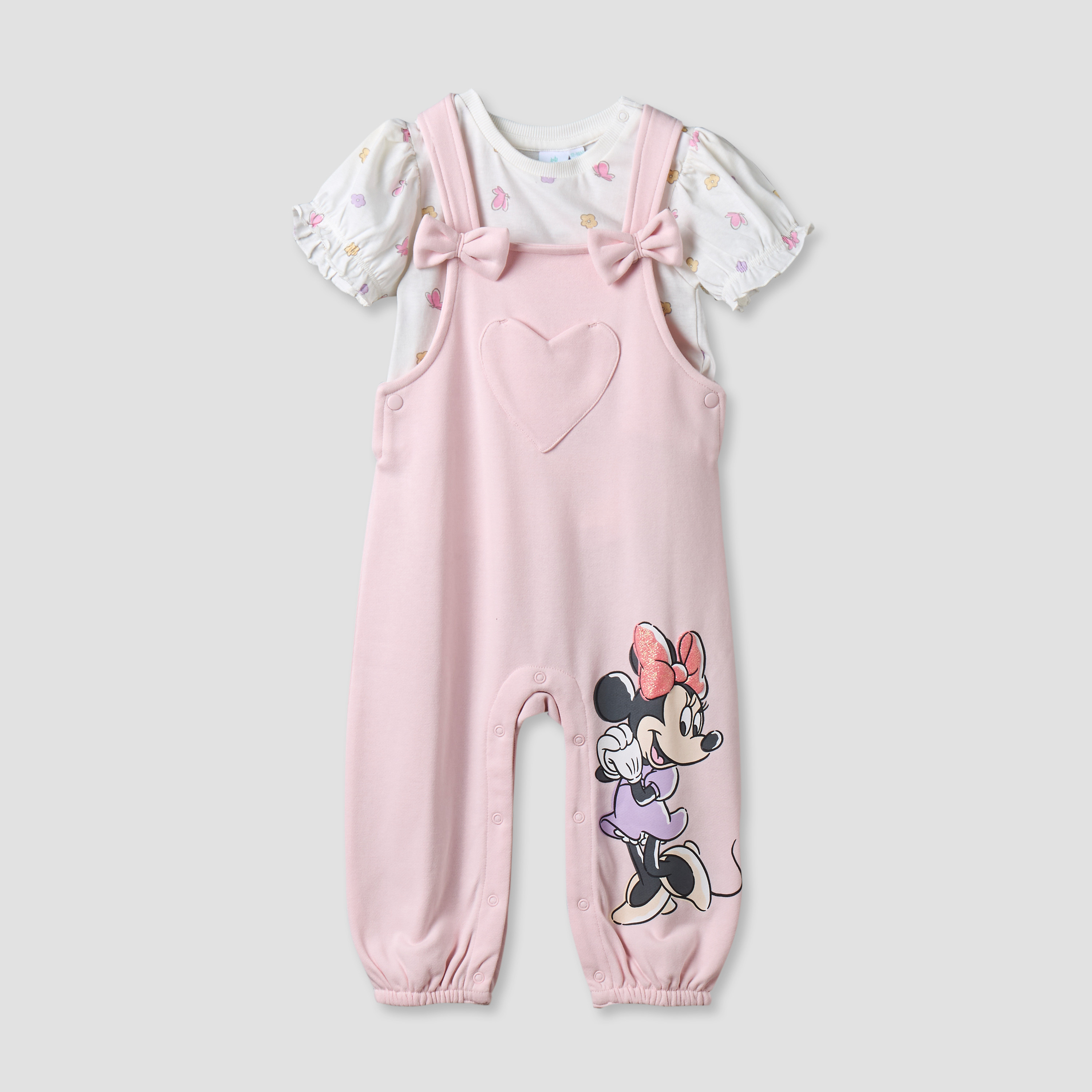 Disney Round Neck Short Sleeves T-shirt and Dungaree Set with Minnie Mouse Print-baby-girls-clothing-setsandcoords-image-2