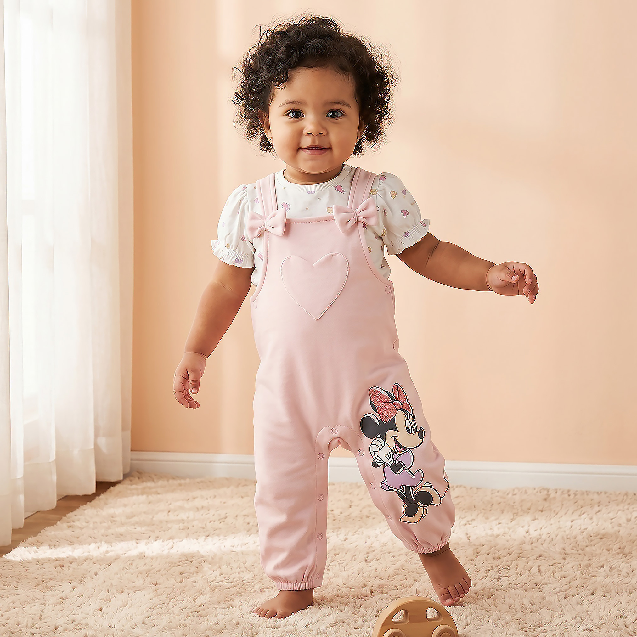 Disney Round Neck Short Sleeves T-shirt and Dungaree Set with Minnie Mouse Print-baby-girls-clothing-setsandcoords-image-1