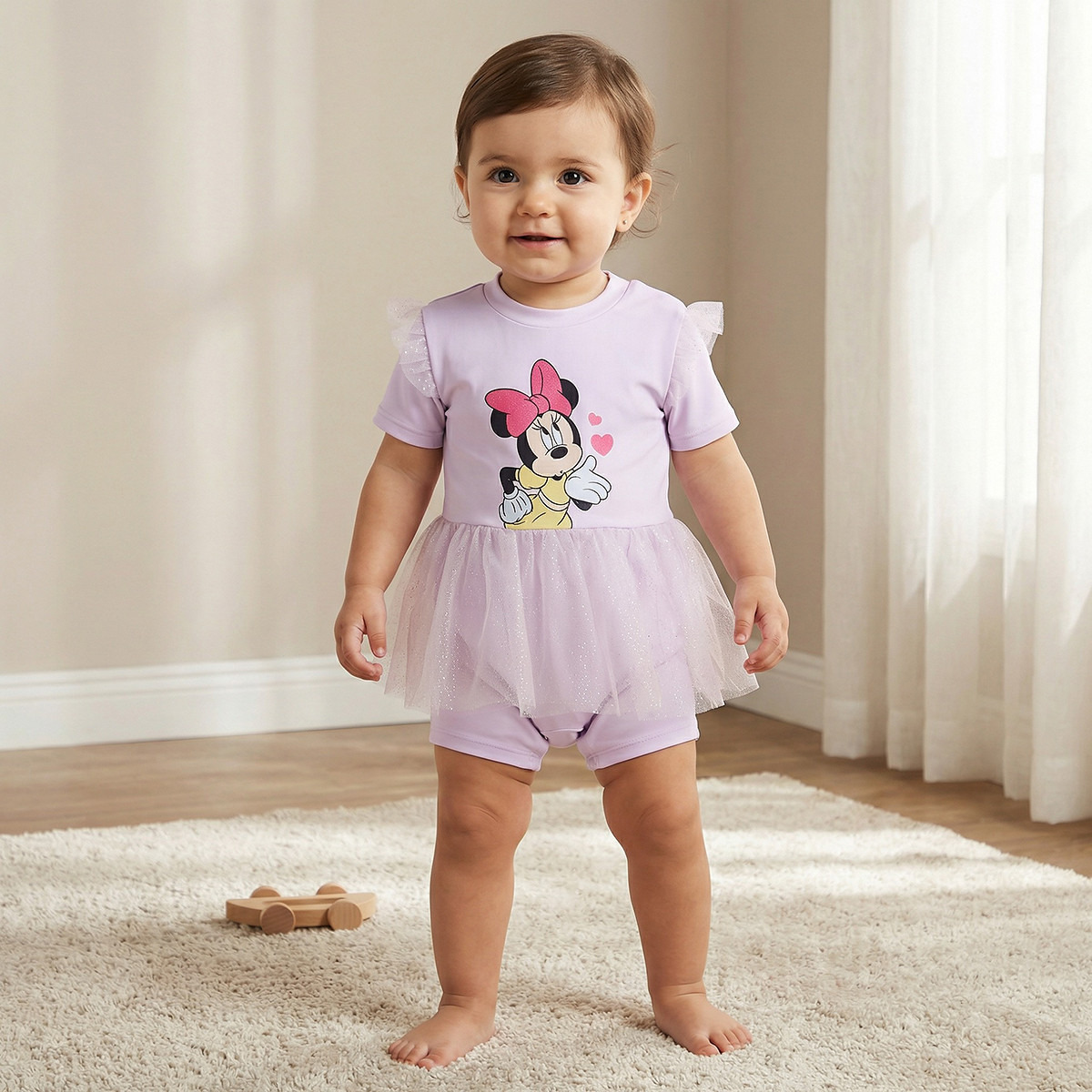 Disney Round Neck Short Sleeves Swimsuit with Minnie Mouse Print-girls-clothing-swimwear-image-1