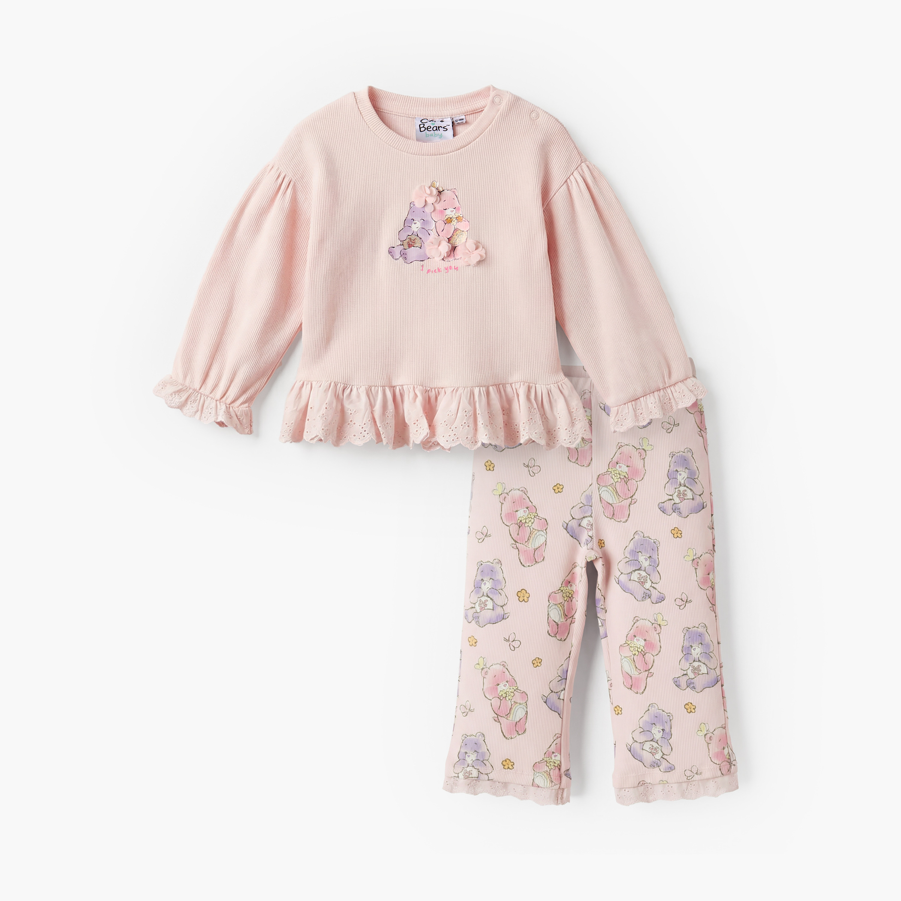 Cloud Co Round Neck Long Sleeve Top and Pyjama Set with Care Bear Print-baby-girls-clothing-setsandcoords-image-1