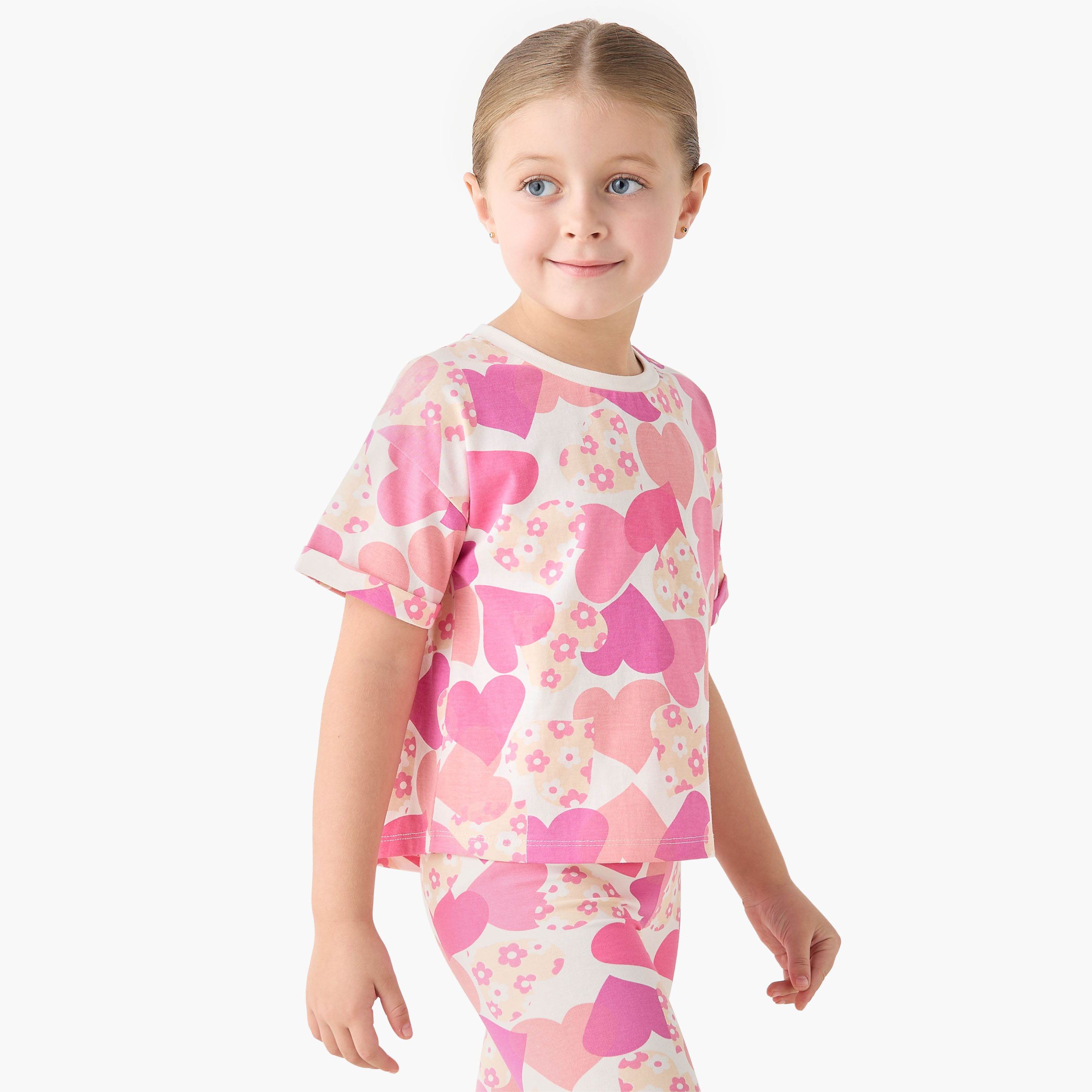 Juniors Crew Neck Short Sleeves T-shirt with Heart Print-girls-clothing-tshirts-image-1