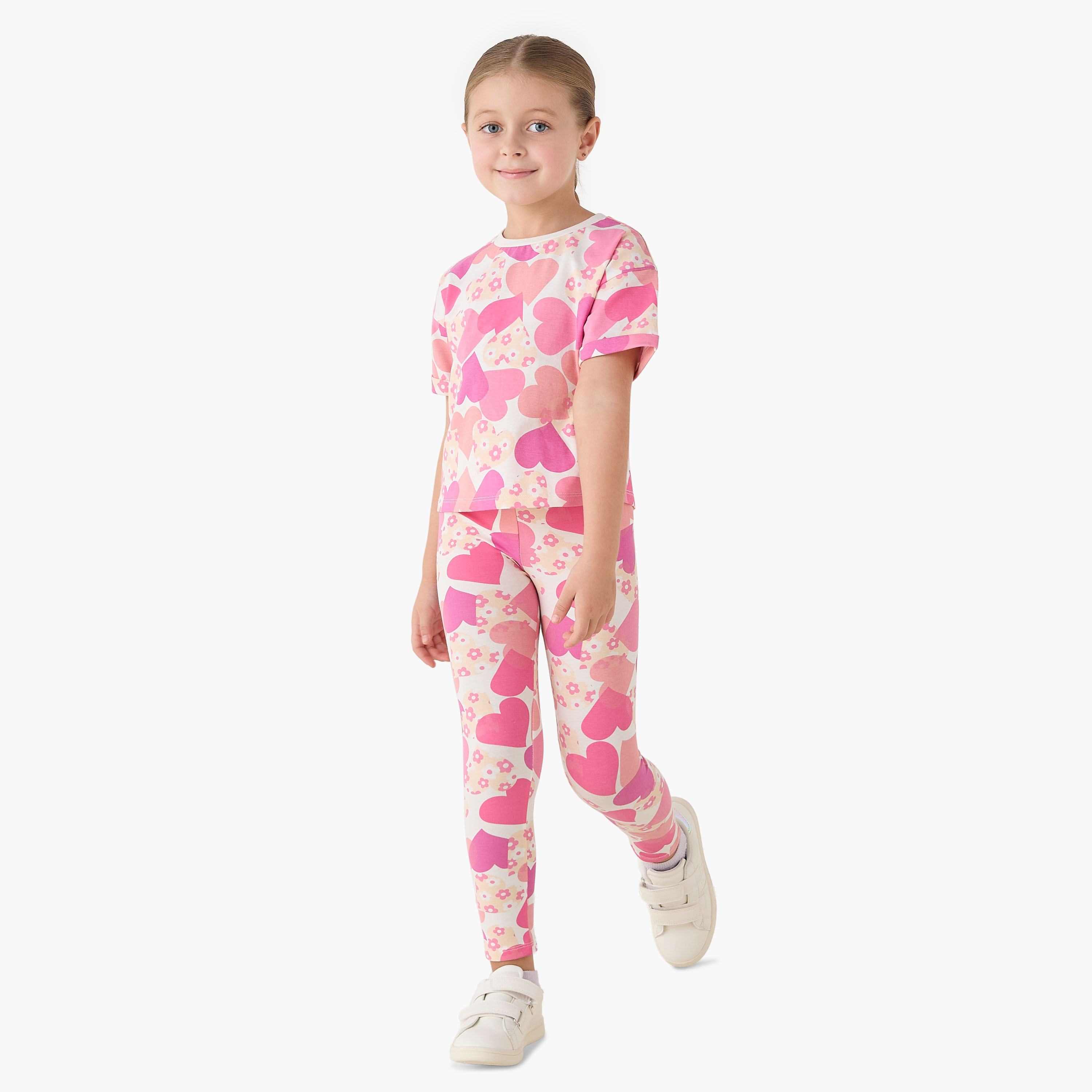 Juniors Crew Neck Short Sleeves T-shirt with Heart Print-girls-clothing-tshirts-image-2